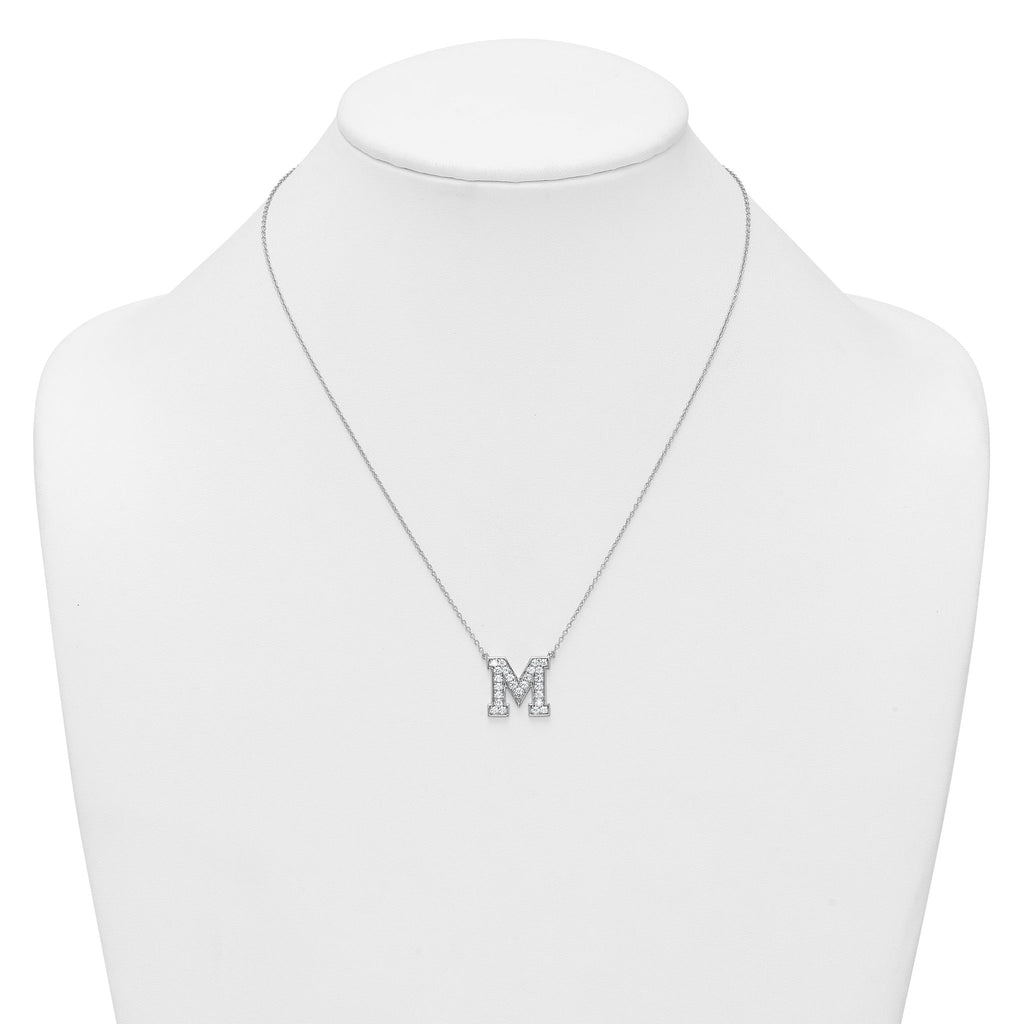 14k White Gold 5/8 carat Lab Grown Diamond VS+ F+ Complete Letter M 18 inch Initial Necklace