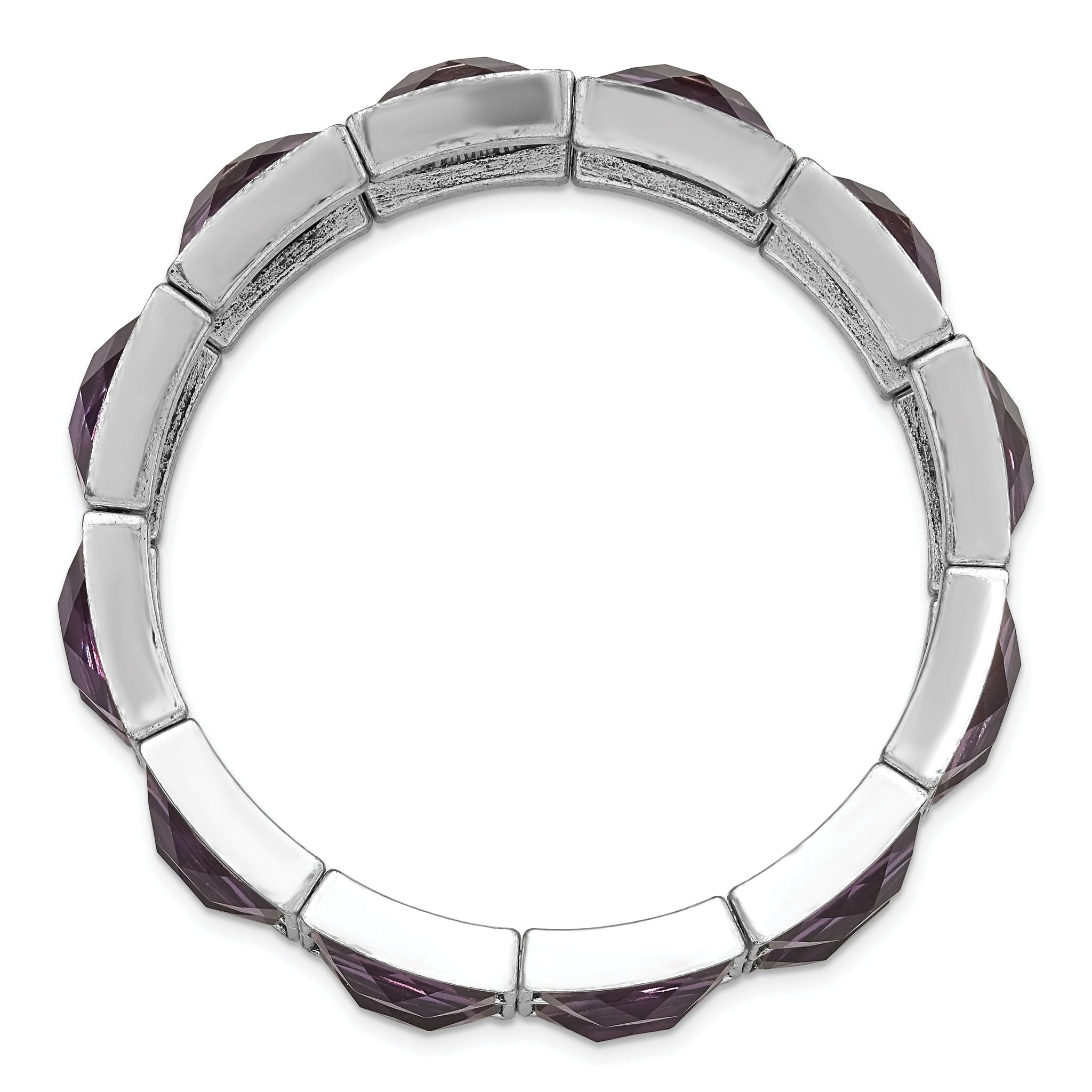 1928 Jewelry Silver-tone Frame Purple Faceted Epoxy Stones Stretch Bracelet Secondary image