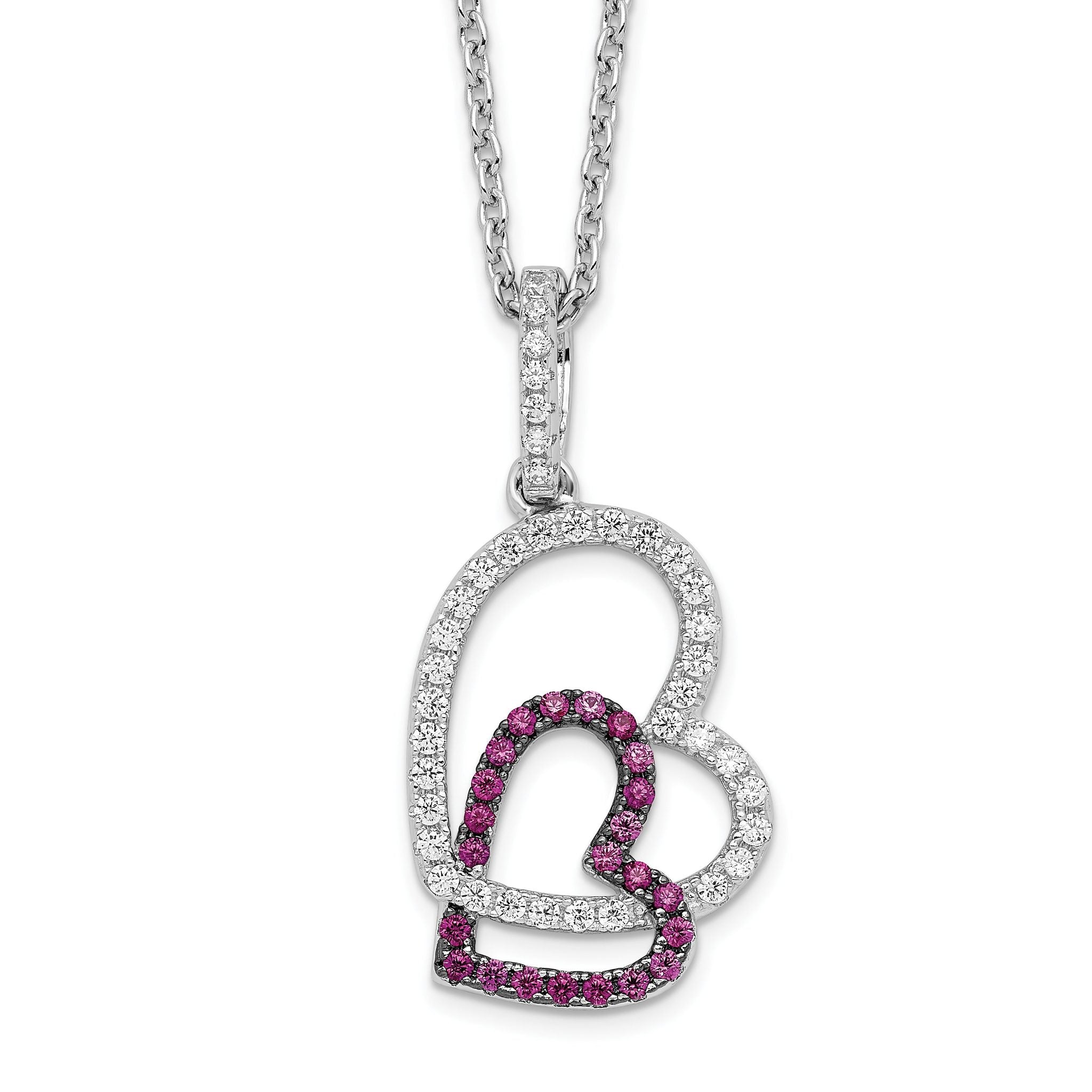 Brilliant Embers 925 Silver CZ Heart Necklace with Red Accents Main image