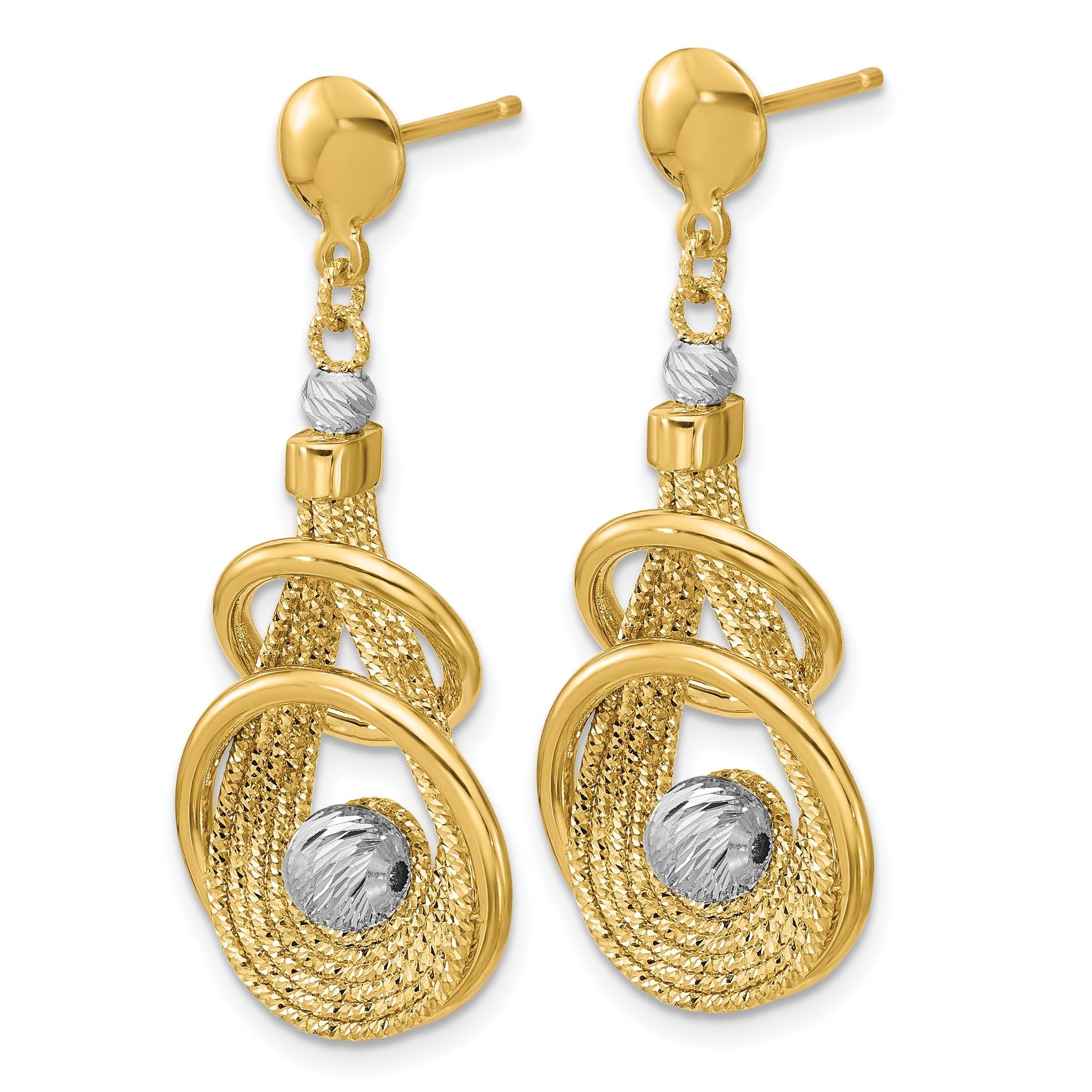 14K TT Polished/Dia-cut Fancy Teardrop Dangle Post Earrings Secondary image