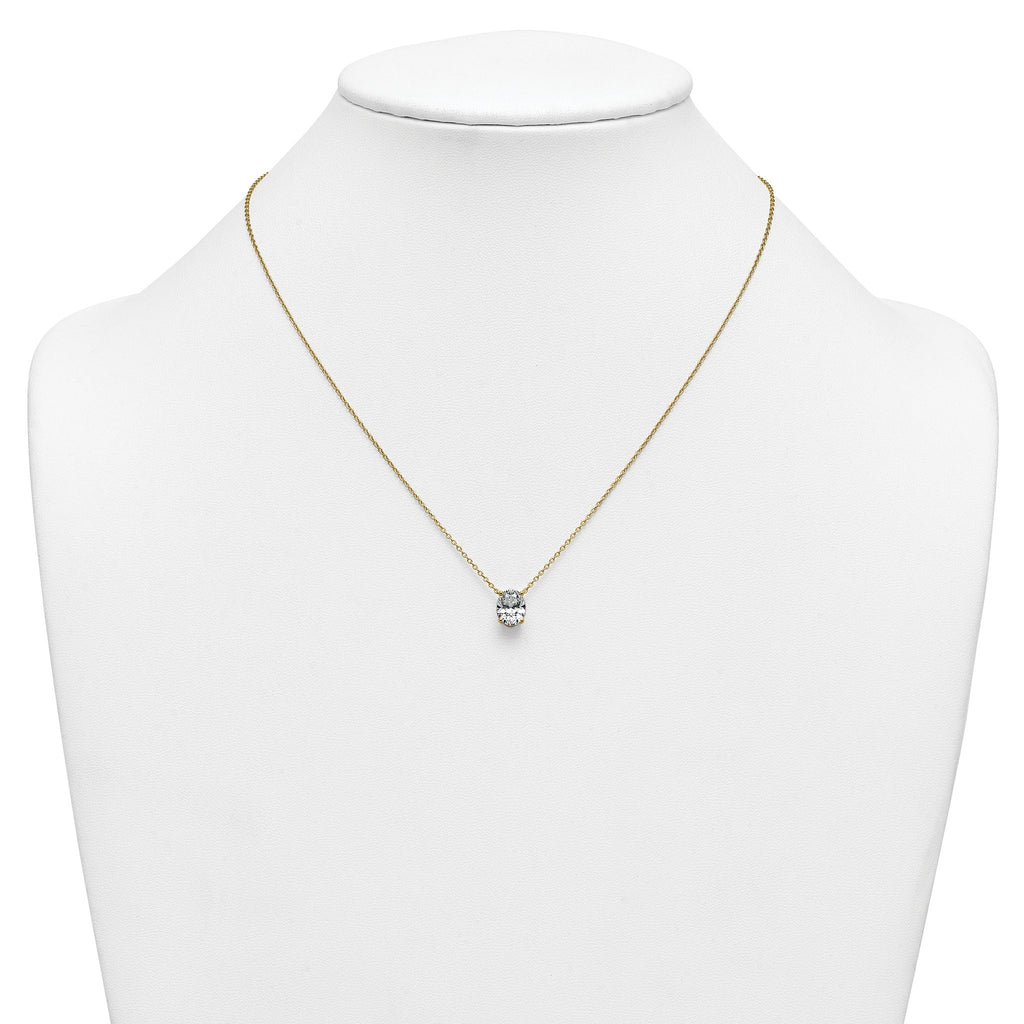 14k 1 1/2 carat Lab Grown Diamond VS+ F+ Oval Complete Four Prong 18 inch Pendant Necklace