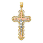 14K Tri-Color Gold Crucifix Pendant with Diamond-Cut Detailing, 61mm