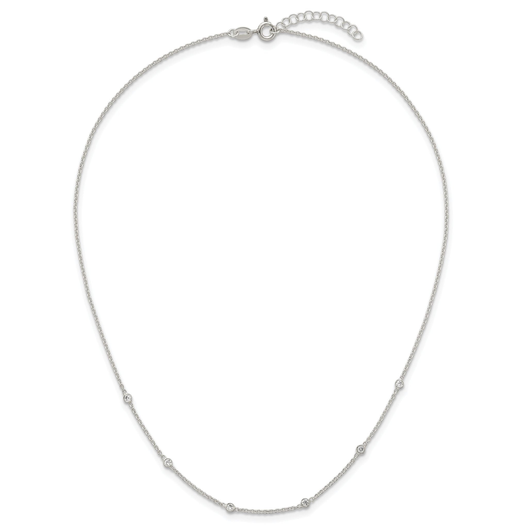 Sterling Silver Polished White CZ 6-Station 16.5 with 1 inch Extension Necklace