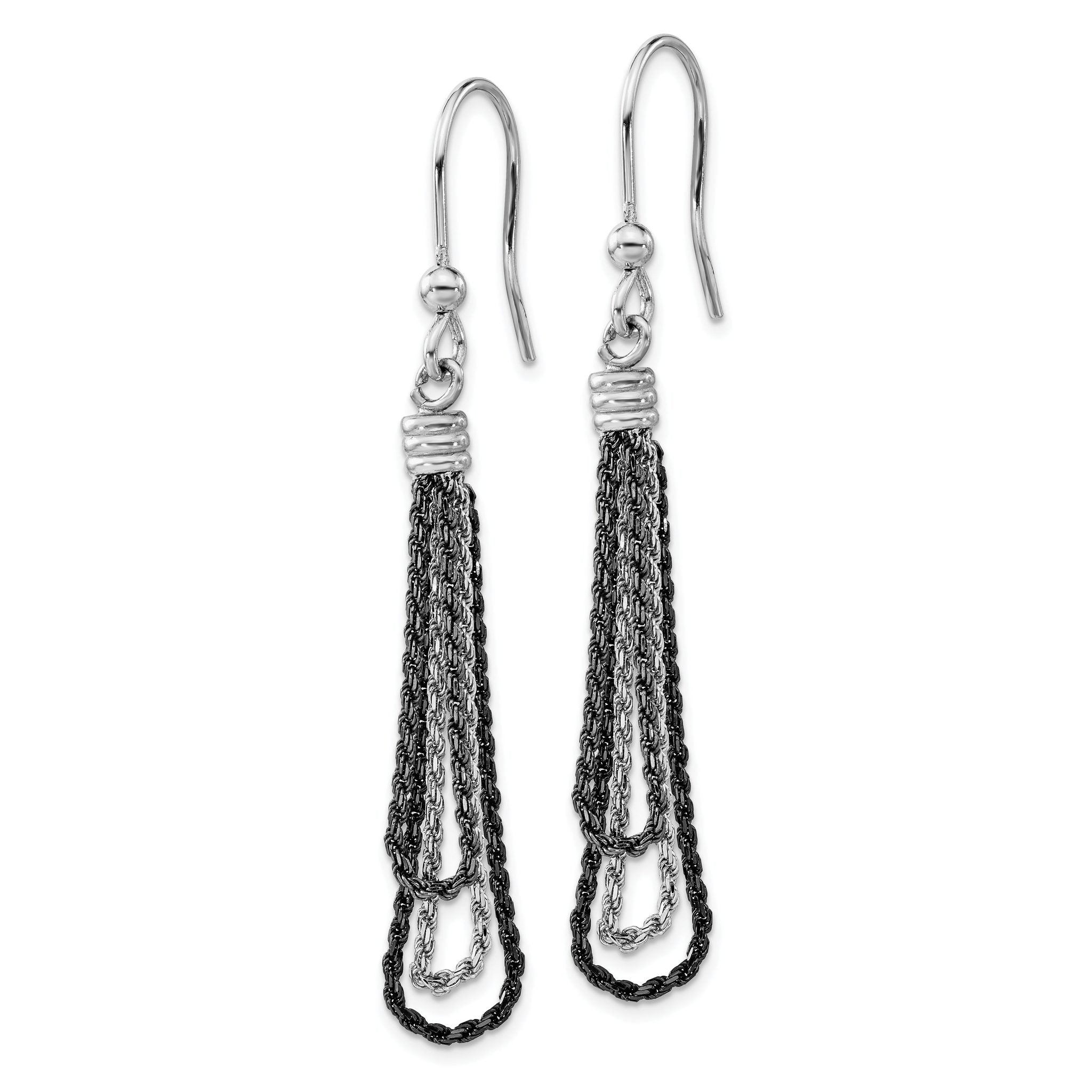 Sterling Silver & Black Rhodium-Plated Chain Dangle Earrings Secondary image
