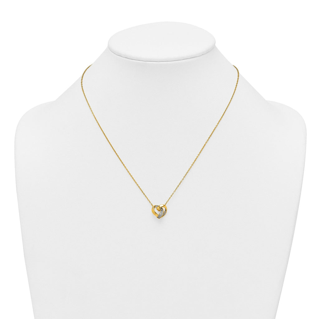 Sterling Silver Gold-tone Polished CZ Love Knot Heart 18 inch Necklace