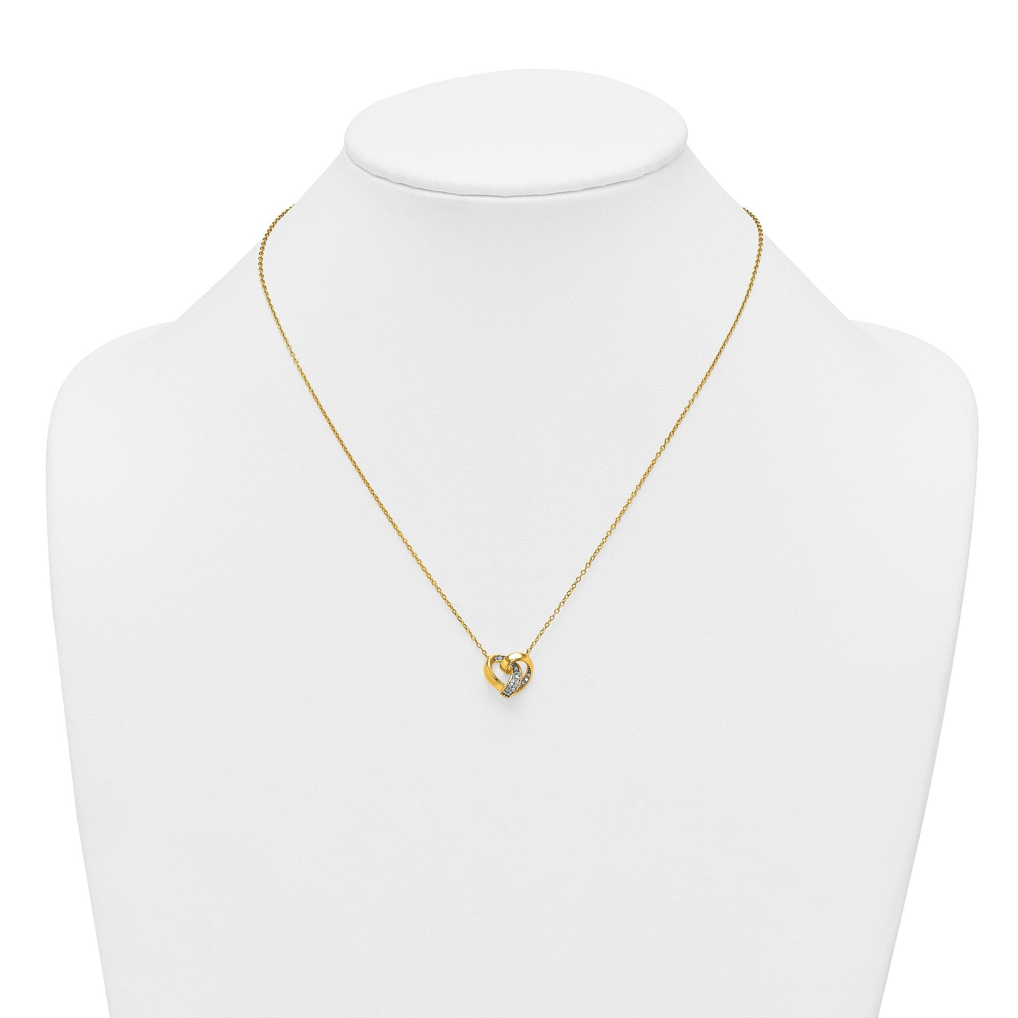 Sterling Silver Gold-tone Polished CZ Love Knot Heart 18 inch Necklace