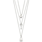 Sterling Silver Lock, Heart and Key Multi-Strand 16in Necklace