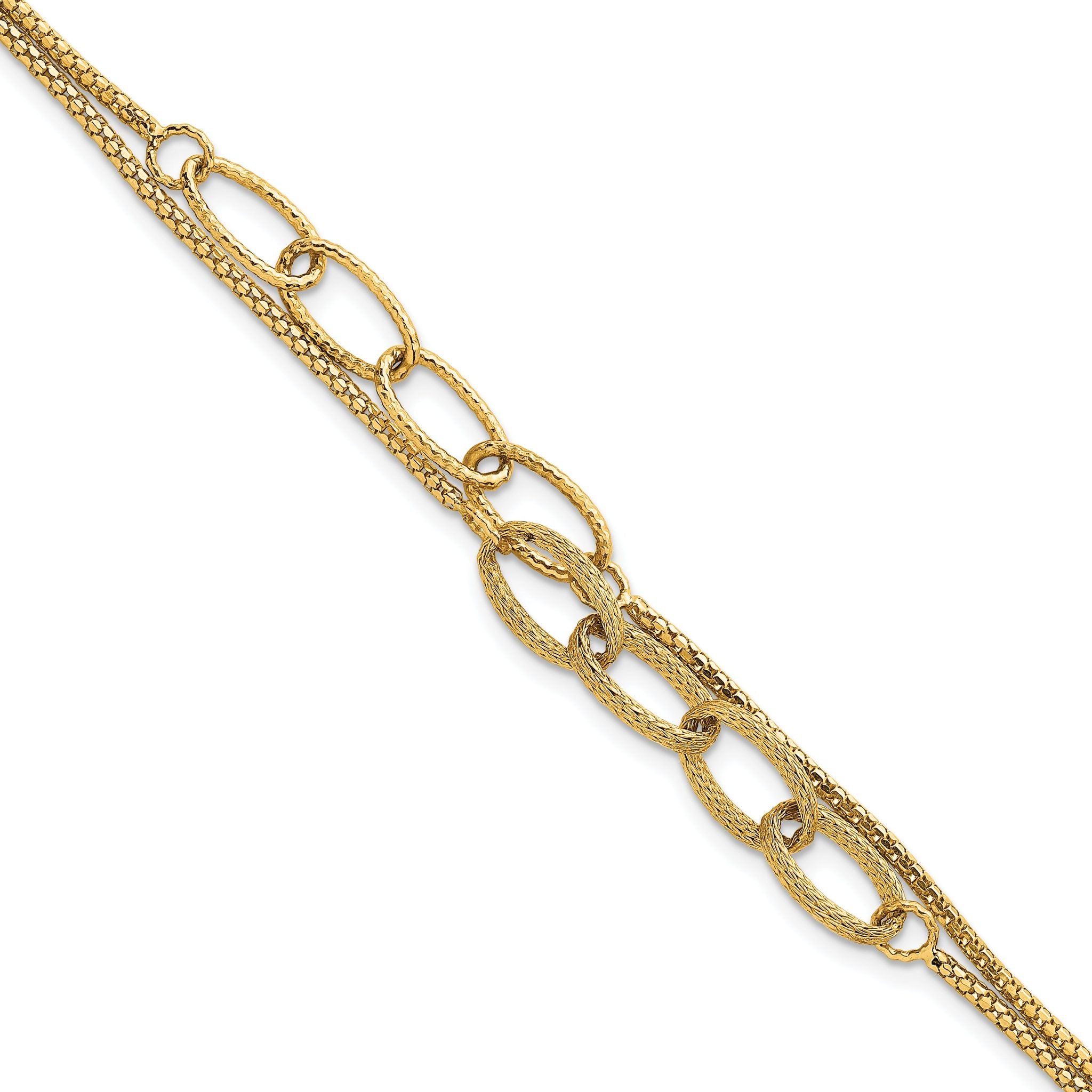 14K Polished and Textured Woven Double Strand with Oval Links 7.25 inch Bracelet Main image