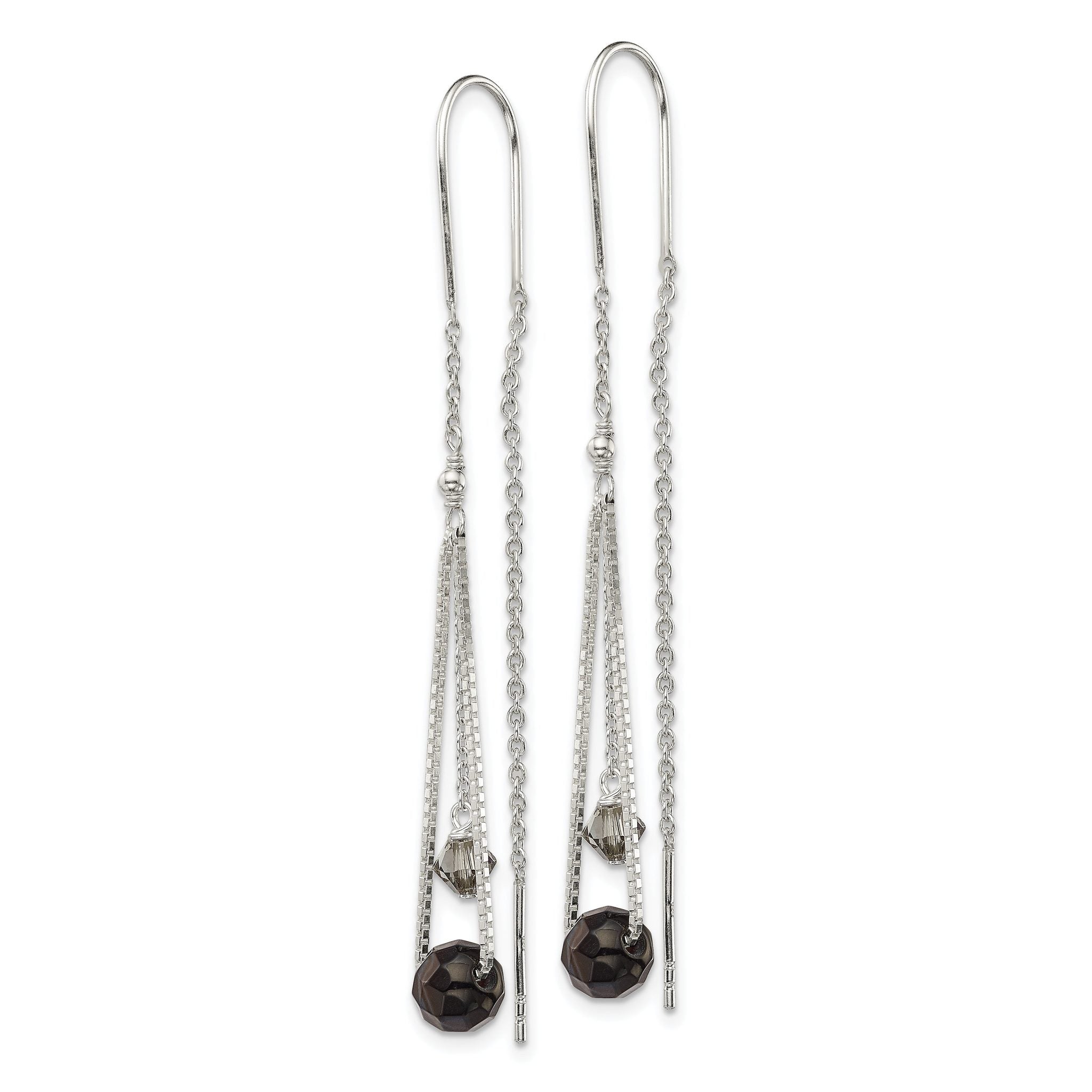 Sterling Silver Polished Black Crystal Threader Earrings Secondary image