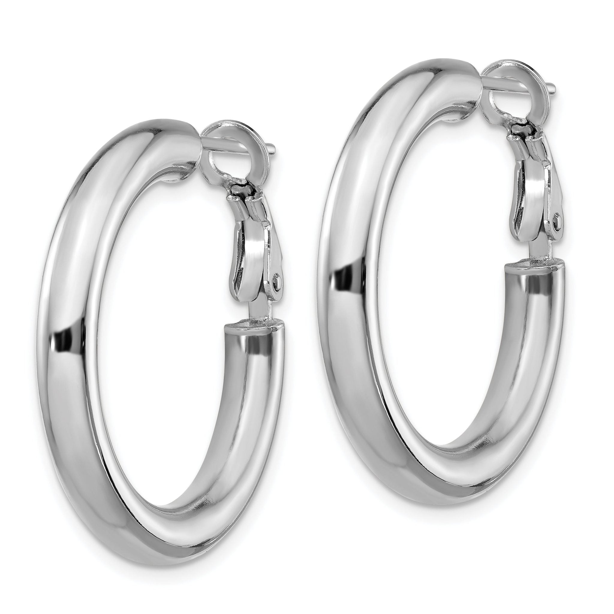 14K White Gold Polished Hoop Earrings with Omega Back Elegant & Lightweight Secondary image