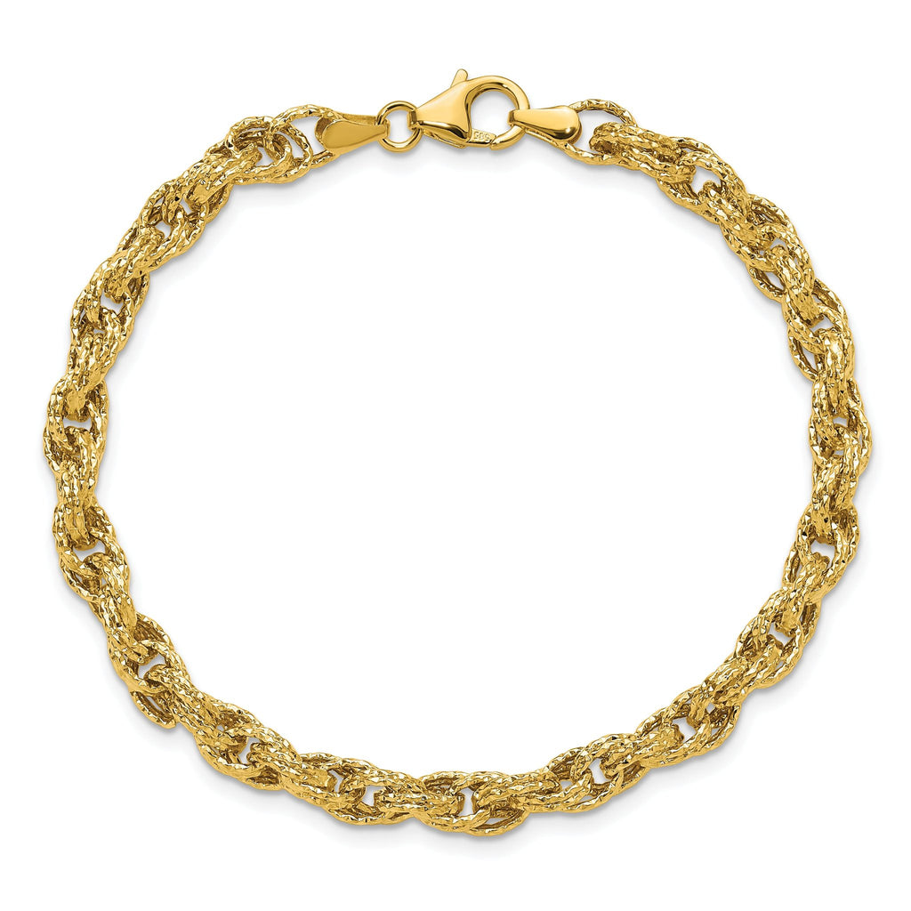 14K Polished/Textured/Dia-cut Twisted Link Bracelet