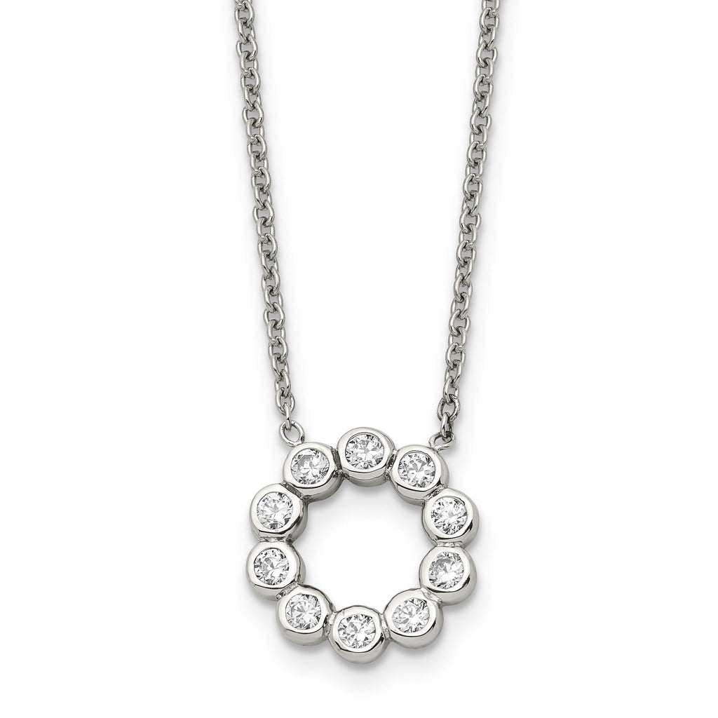 CZ Pendant Cable Chain Necklace in Stainless Steel