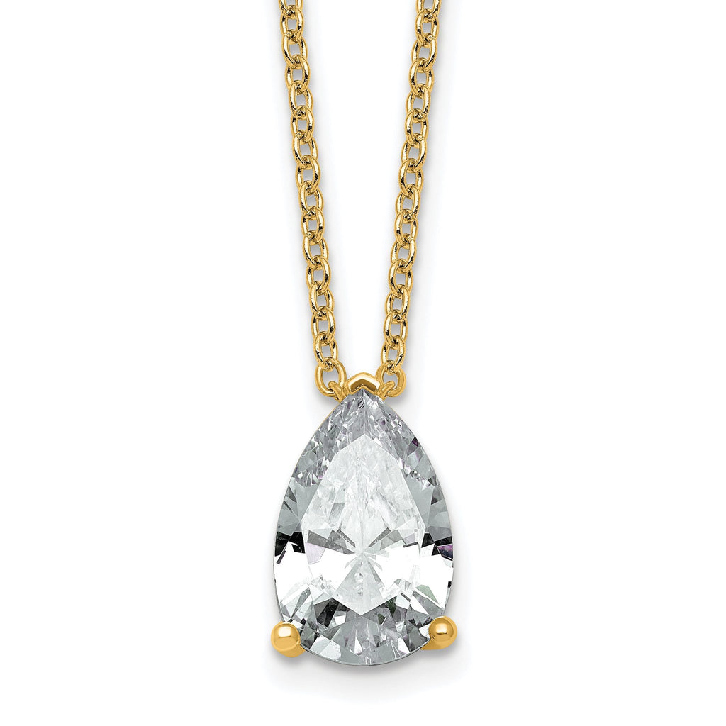 14k 4 carat Lab Grown Diamond VS+ F+ Pear Complete 18 inch Four Prong Pendant Necklace