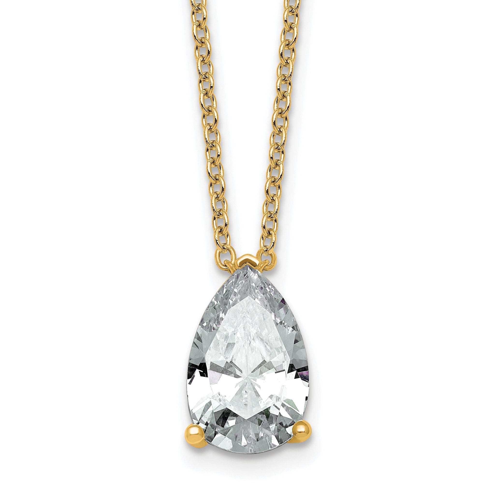 14k 4 carat Lab Grown Diamond VS+ F+ Pear Complete 18 inch Four Prong Pendant Necklace