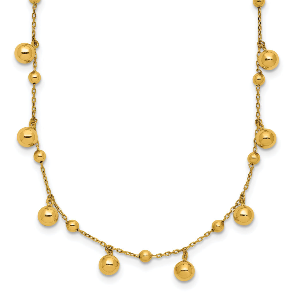 14K Polished Dangle Beaded w/2in Ext. Necklace