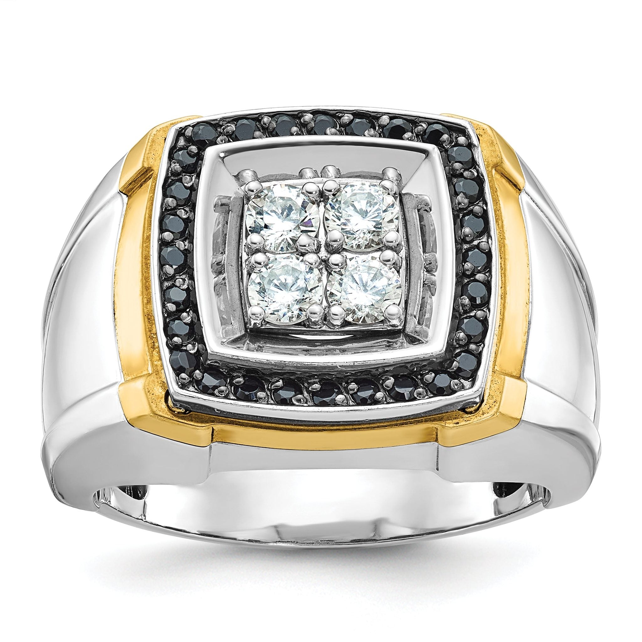 14k Two-tone Mens Polished Square Cluster Ring Mounting, Mounting Only Main image