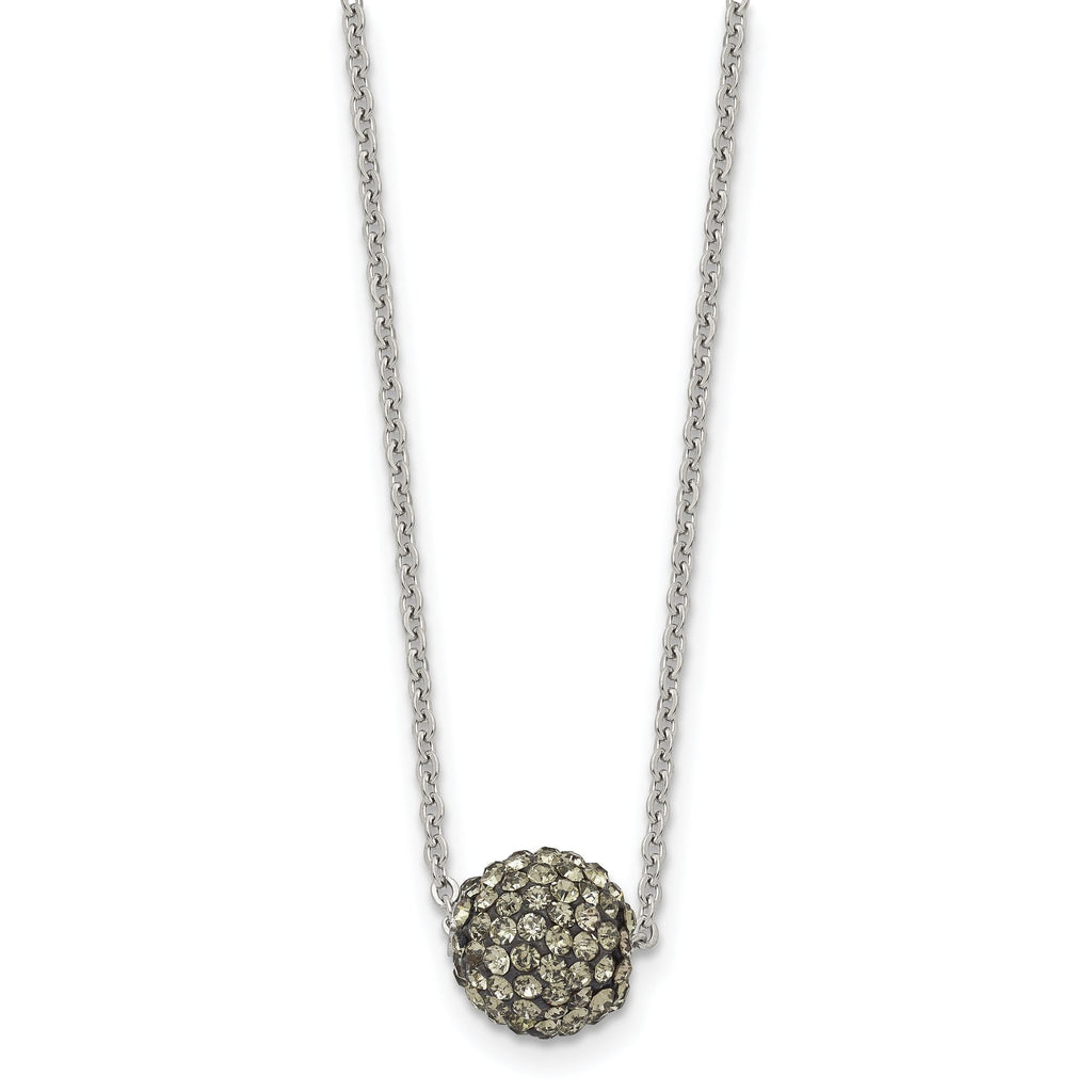 Black Enamel & Crystal Necklace in Stainless Steel