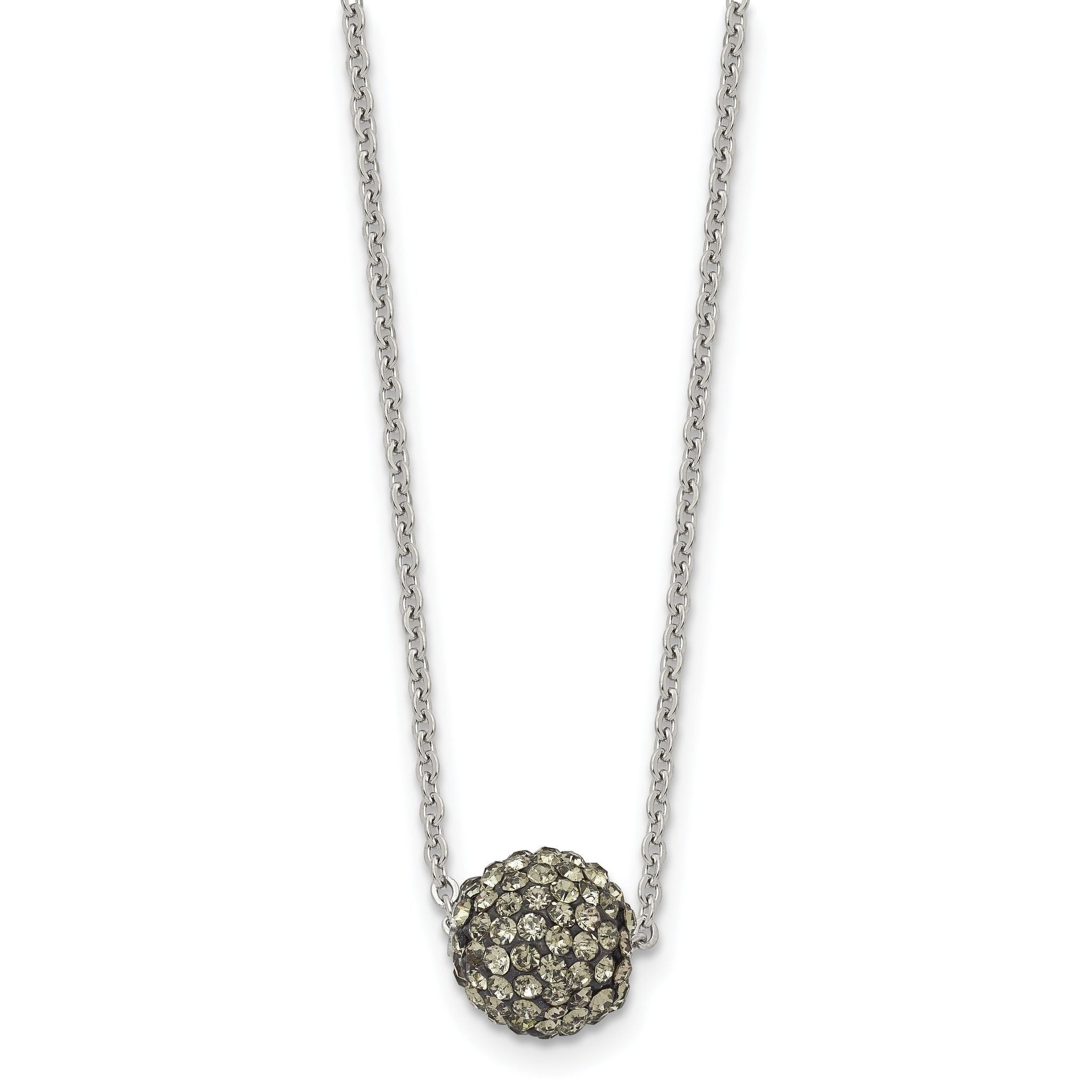 Black Enamel & Crystal Necklace in Stainless Steel