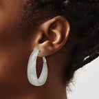 Stainless Steel Polished Oval Textured J-Hoop Earrings for Women