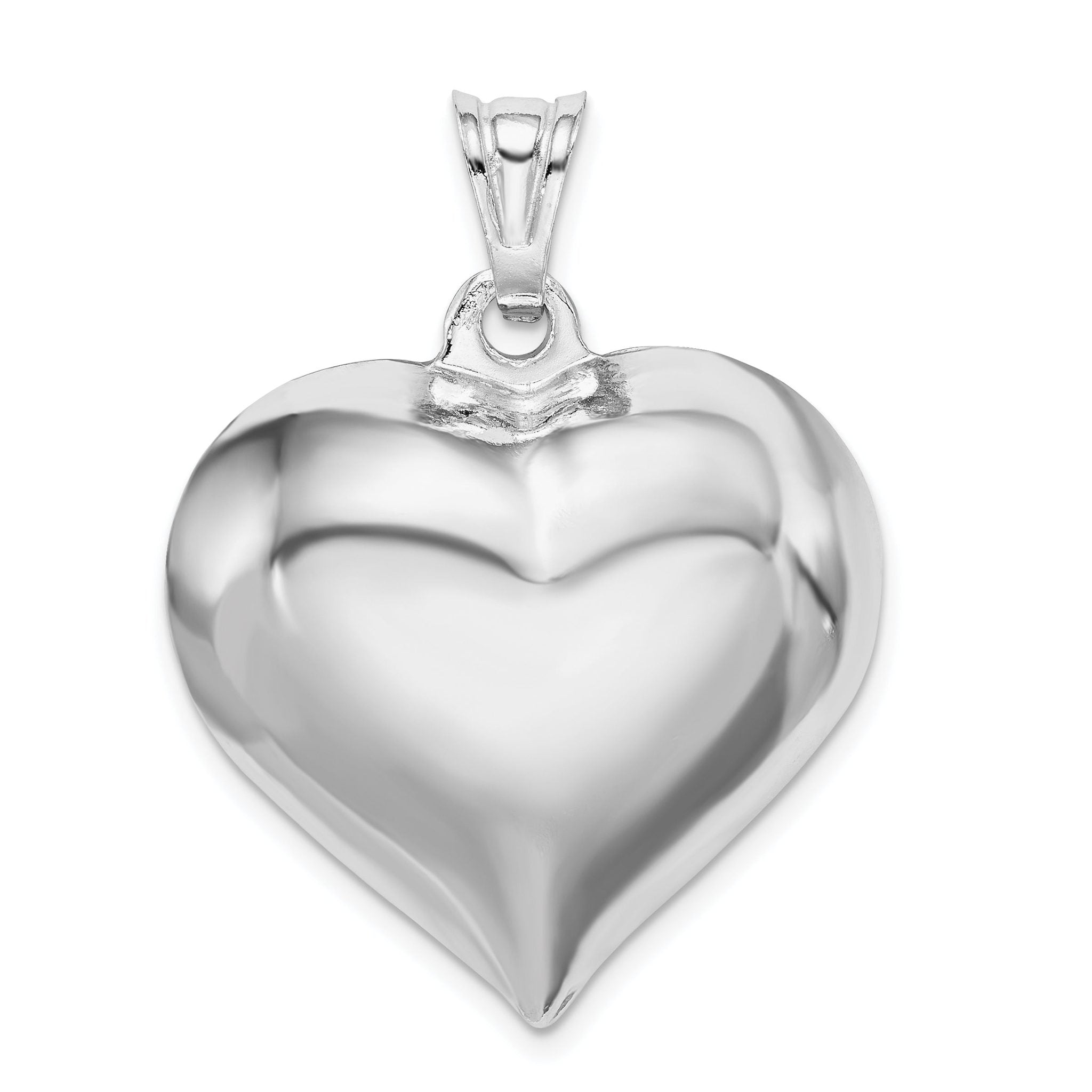 Sterling Silver 925 Puffed Heart Pendant Handcrafted with Rhodium Polish