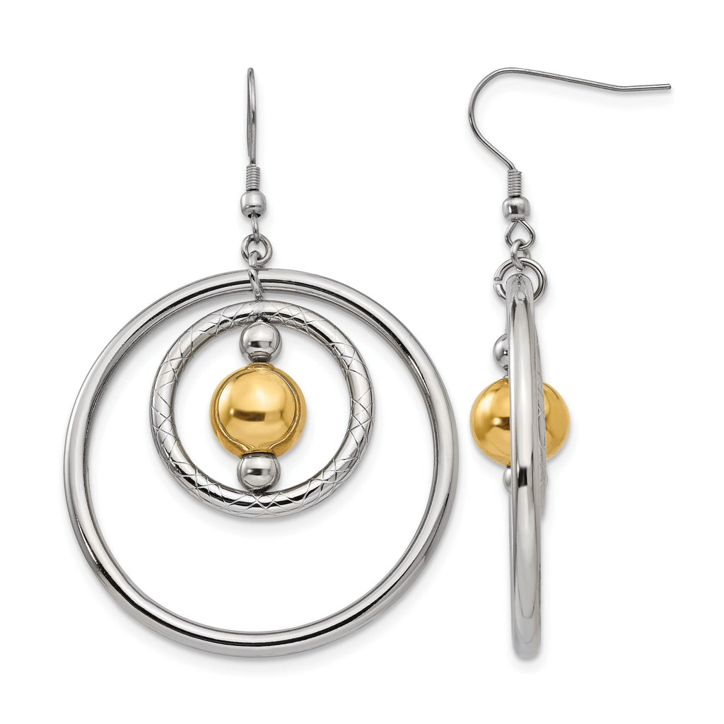 Stainless Steel Gold-Tone Polished Textured Drop Dangle Earrings for Women
