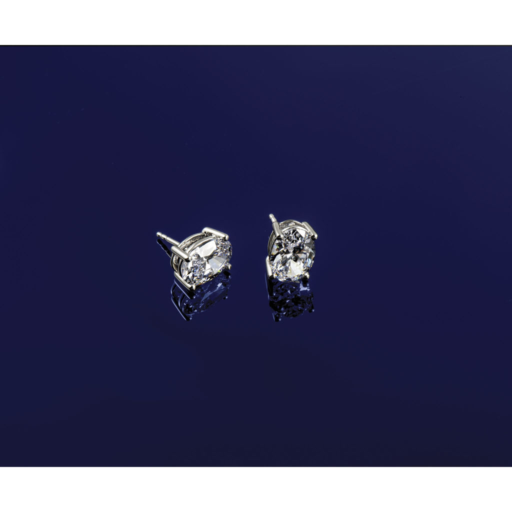 14K White Gold 4 ct Certified Lab-Created Diamond VS/SI+ G+, Oval-Cut 4-Prong Stud Earrings