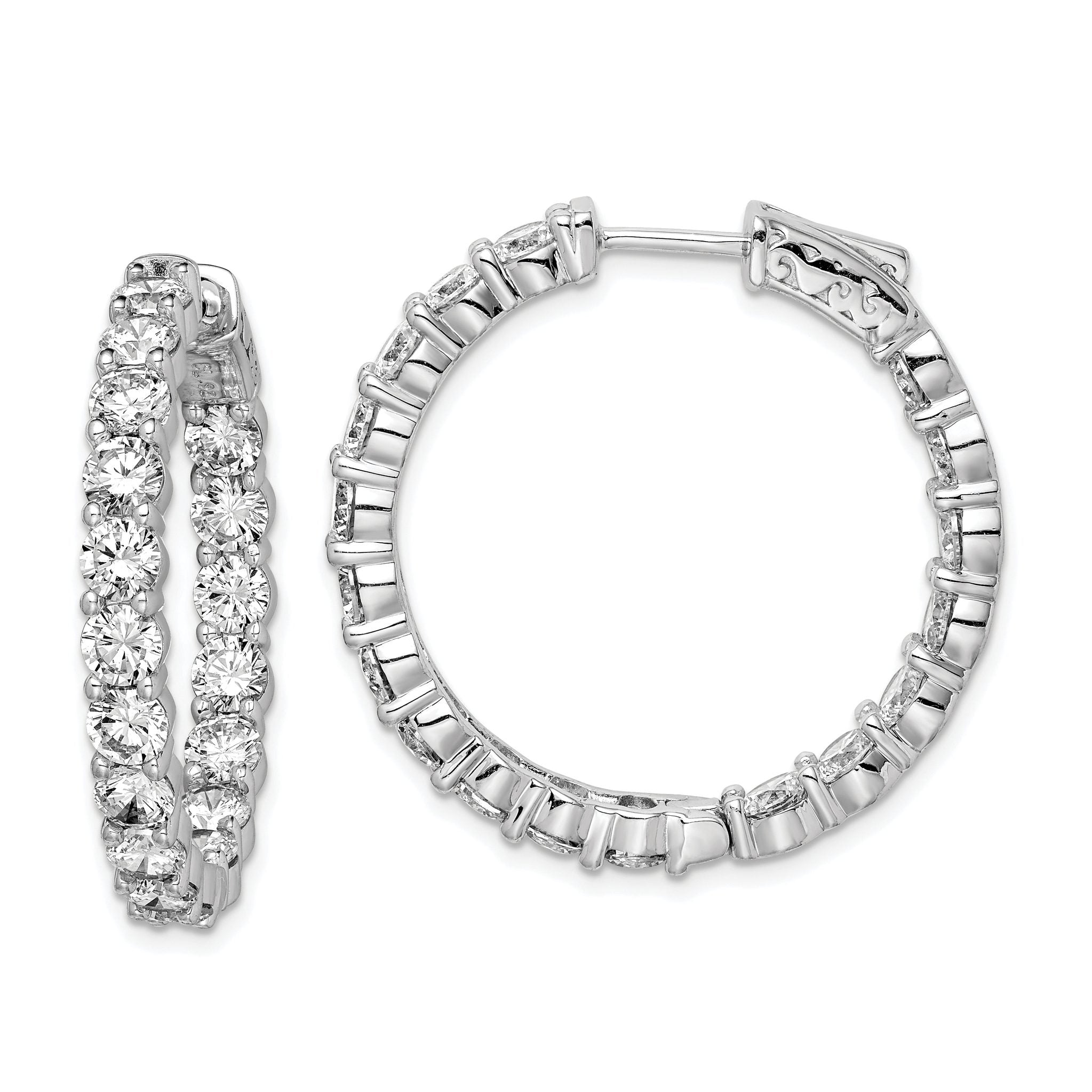 Sterling Shimmer Sterling Silver Rhodium-plated 36 Stone 3.75mm CZ In and Out Round Hinged Hoop Earrings Main image