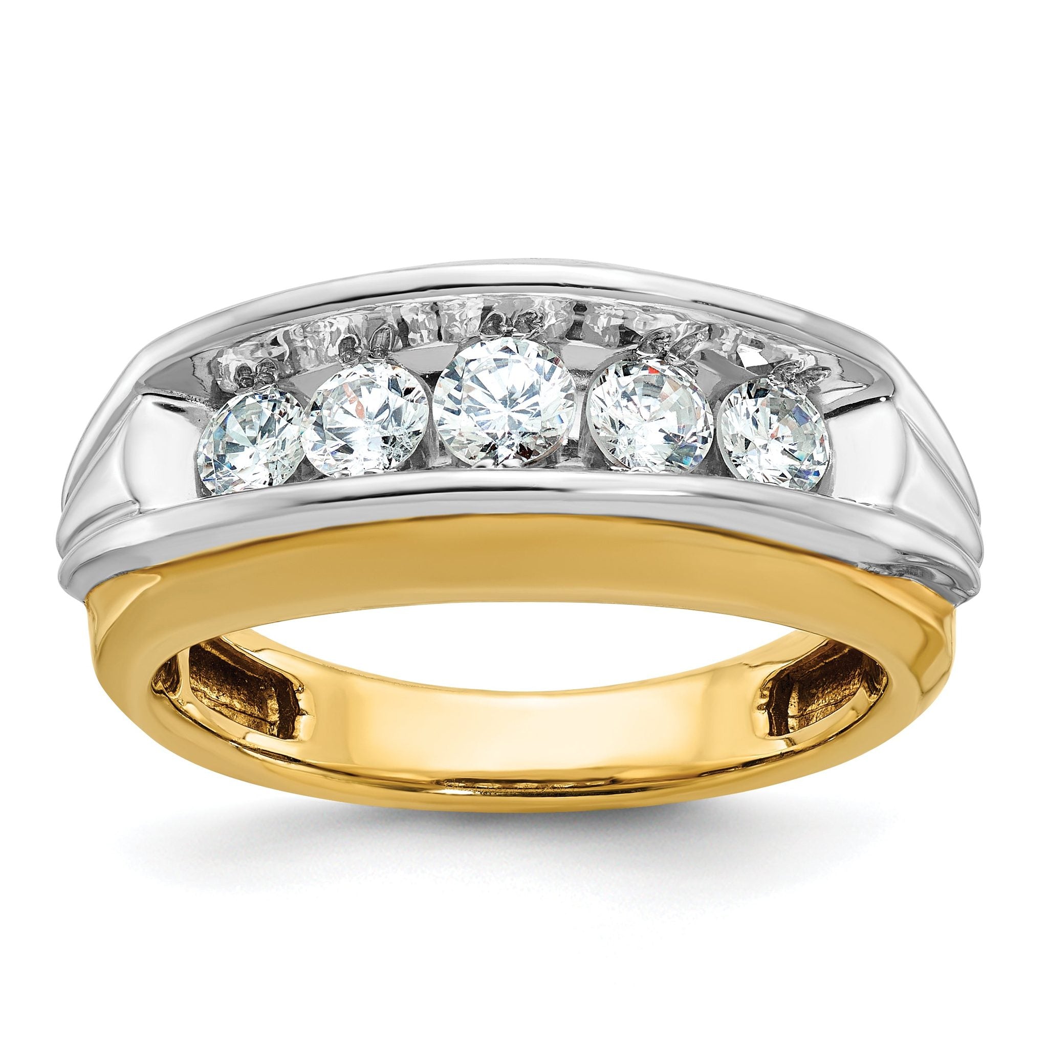 14k Two-tone Men's Polished and Grooved 5-Stone Ring Mounting, Mounting Only