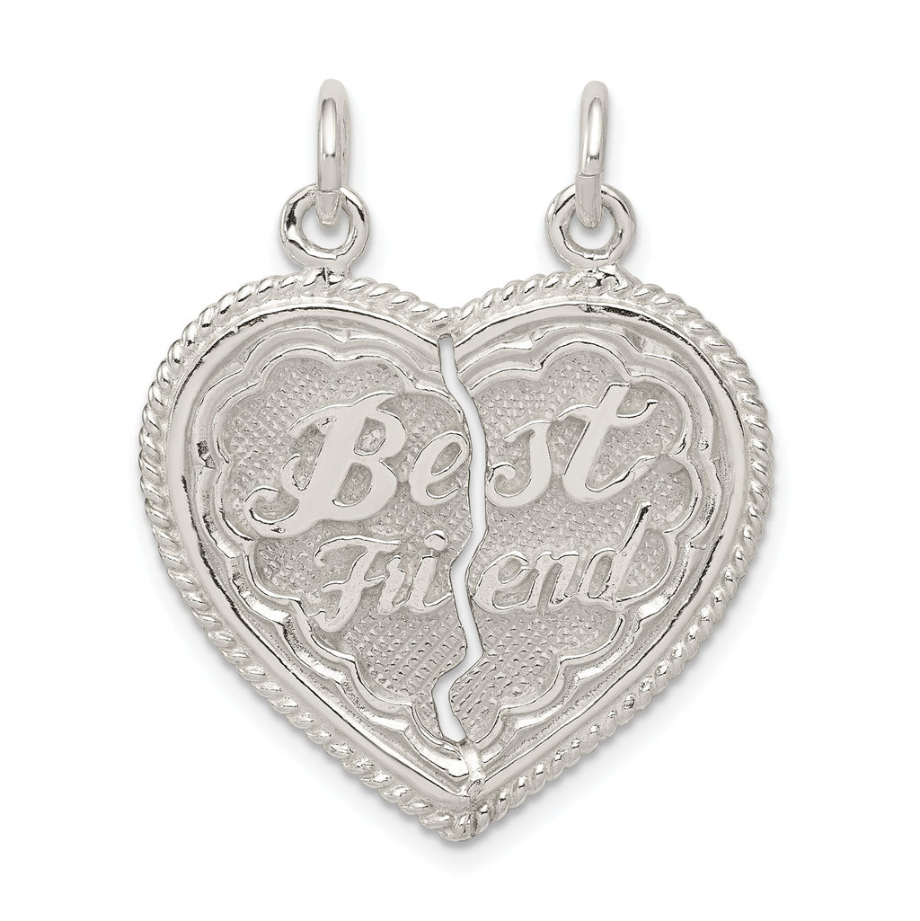 Sterling Silver 925 Best Friend Break Apart Heart Charm Polished Finish