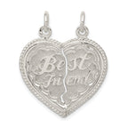 Sterling Silver 925 Best Friend Break Apart Heart Charm Polished Finish