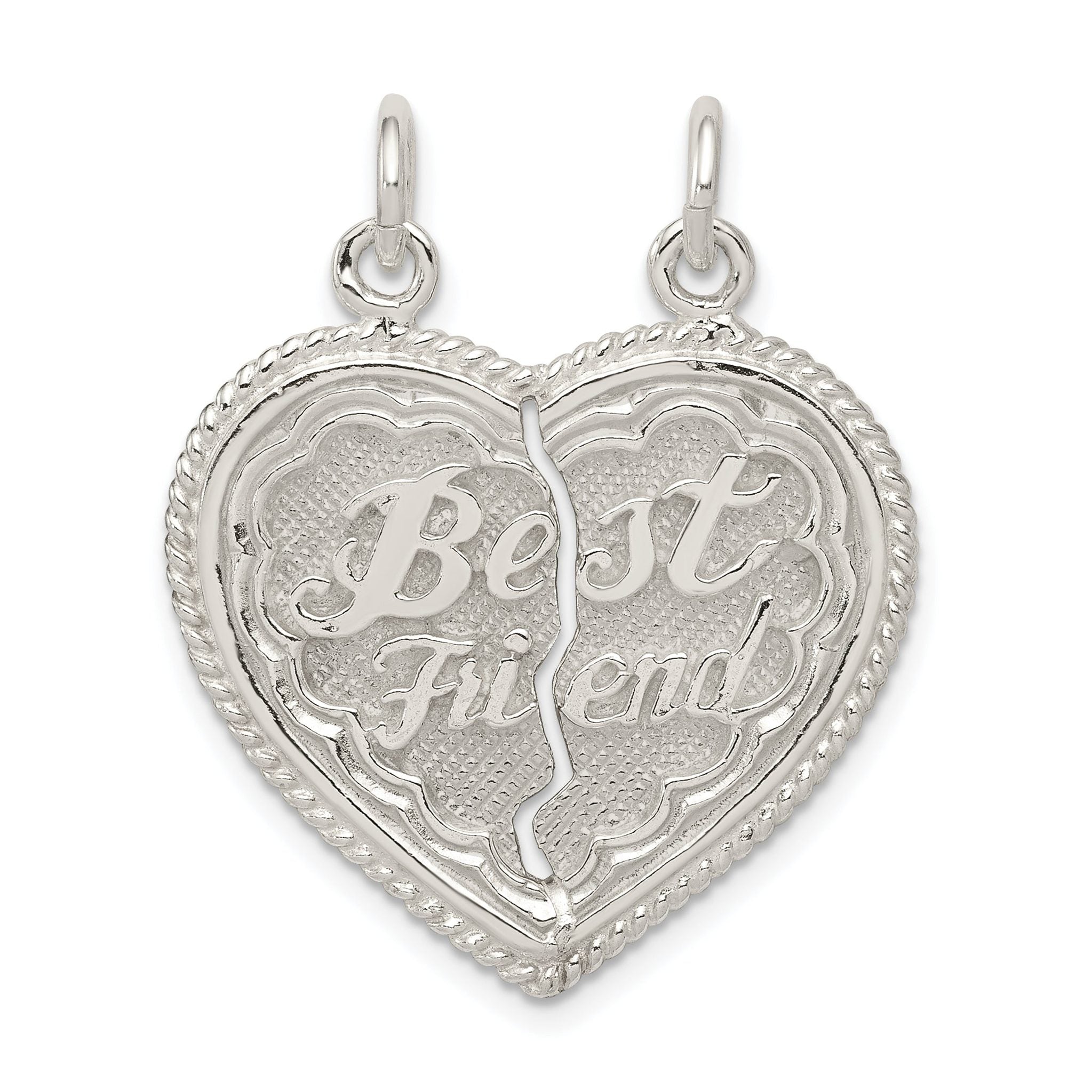 Sterling Silver 925 Best Friend Break Apart Heart Charm Polished Finish
