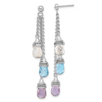 Sterling Silver Dangle Earrings with Amethyst, Blue & White Topaz Stones