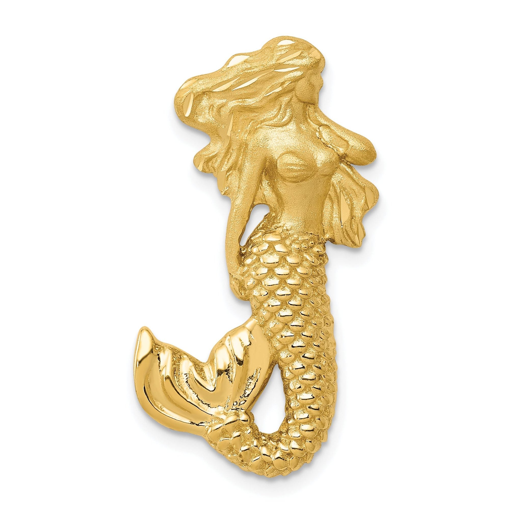 14K Gold Diamond-Cut Mermaid Slide Pendant with Polished Satin Finish Main image