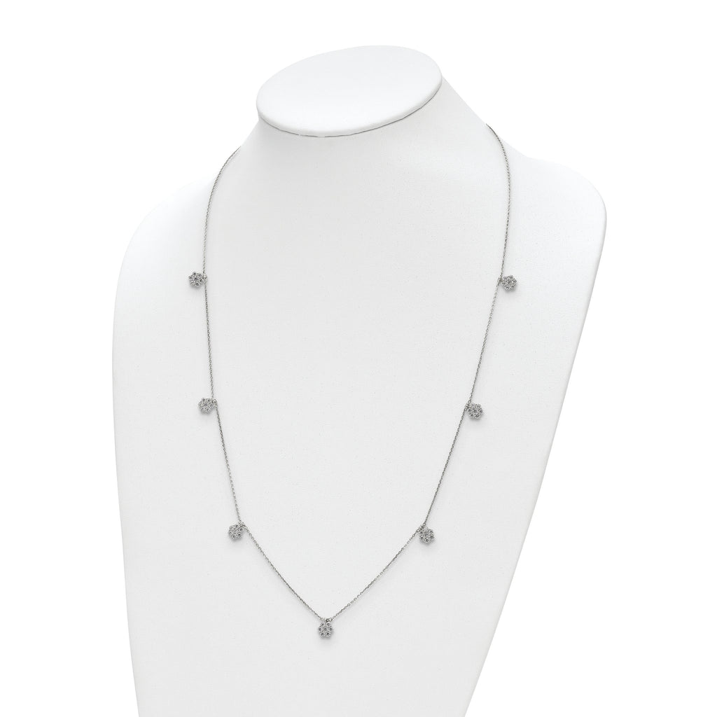 Sophia Jewelers Sterling Silver CZ Necklace with 7 Flower Stations