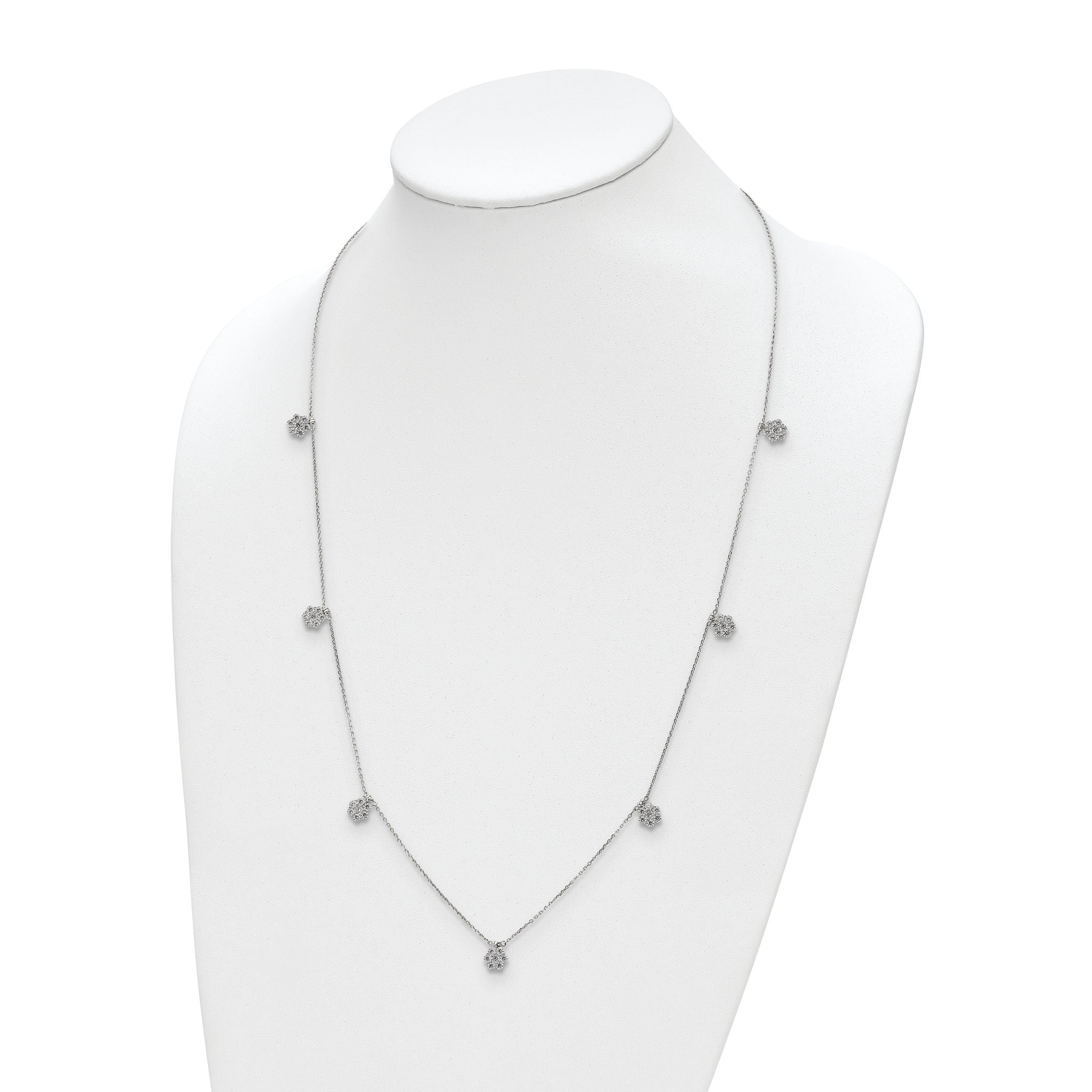 Sophia Jewelers Sterling Silver CZ Necklace with 7 Flower Stations