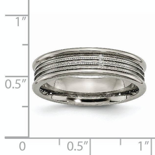 Grooved & Beaded Wedding Band in Titanium, 6mm