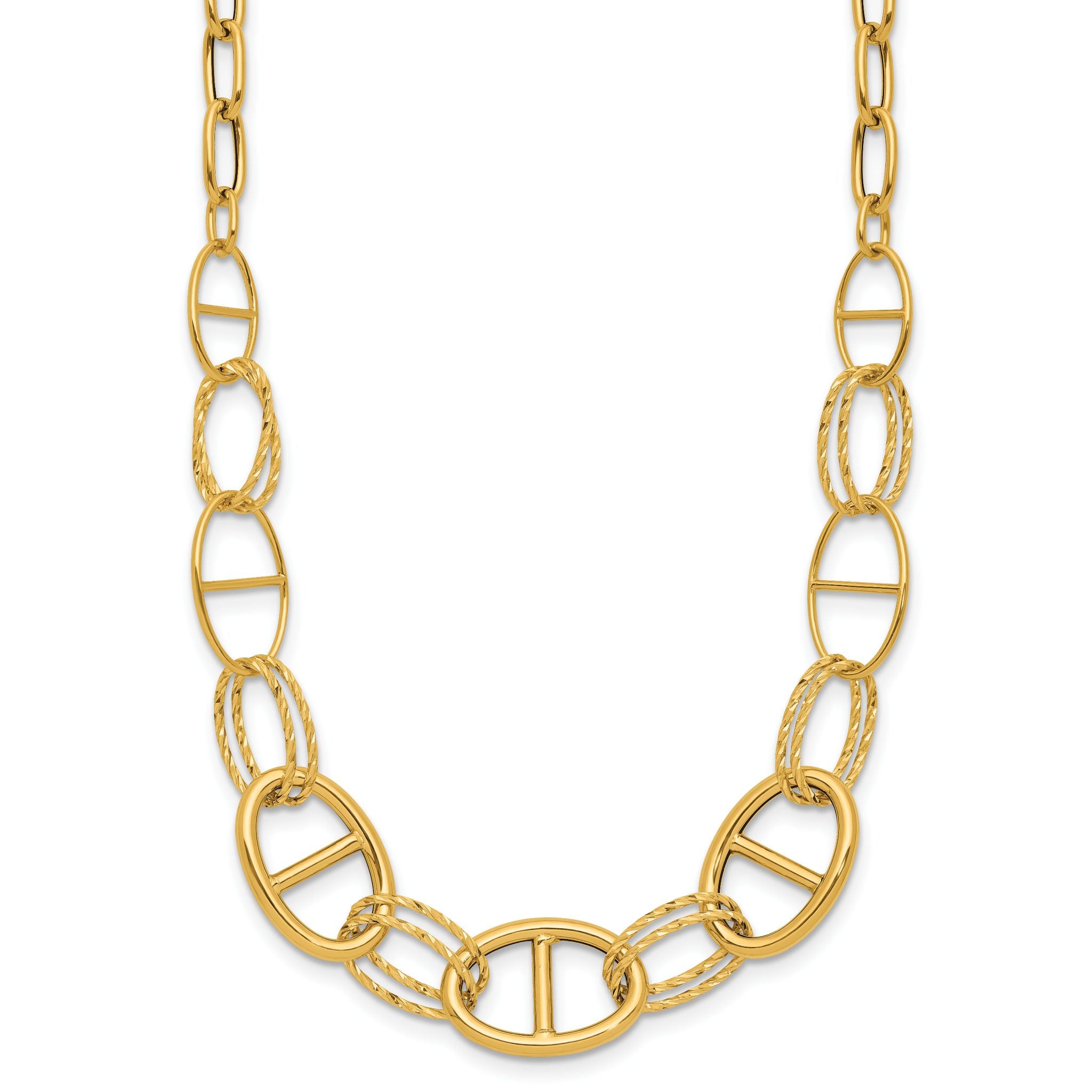 14K Polished and Diamond cut Fancy Link Necklace Main image