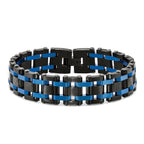 Stainless Steel Brushed and Polished Black and Blue IP-plated Link Bracelet for Men