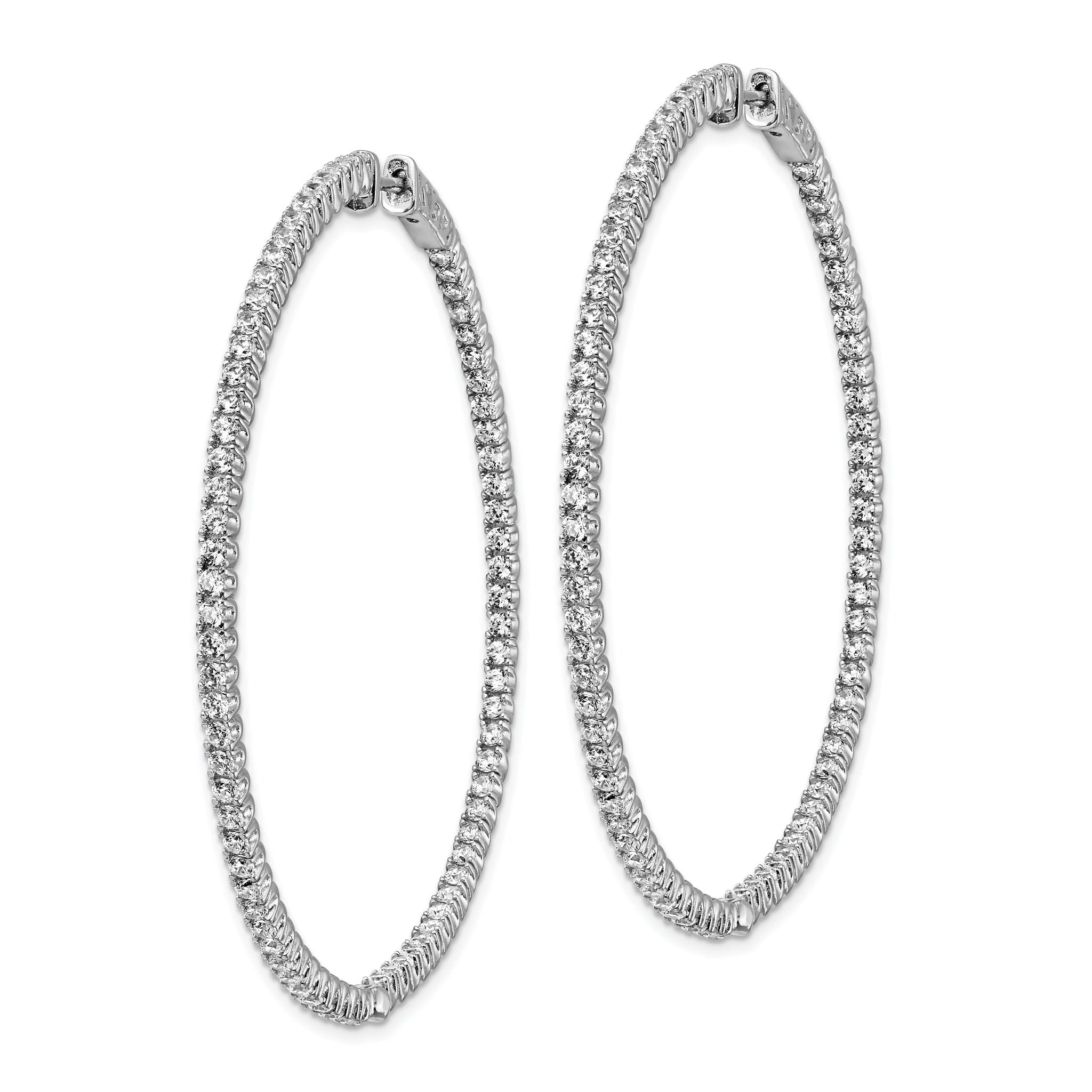 Sterling Shimmer Sterling Silver Rhodium-plated 144 Stone 1.7mm CZ In and Out Round Hinged Hoop Earrings Secondary image
