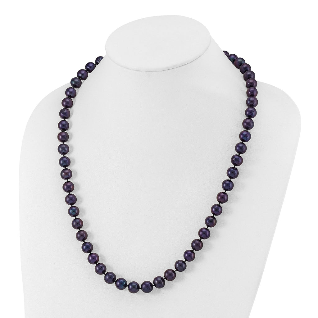 Sterling Silver Rhodium-plated 10-11mm Black Near-Round Freshwater Cultured Pearl 16 inch Necklace