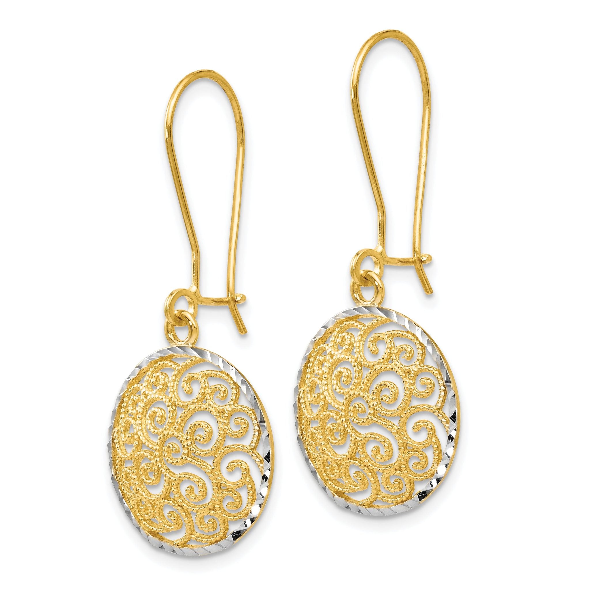 14K Two-tone Filigree Dangle Earrings Secondary image