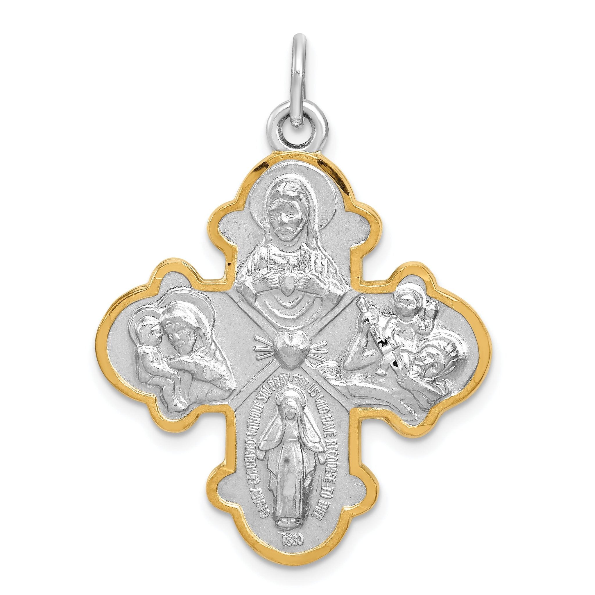 Sterling Silver Rhodium-Plated 4-Way Medal Pendant with Polished Finish Main image