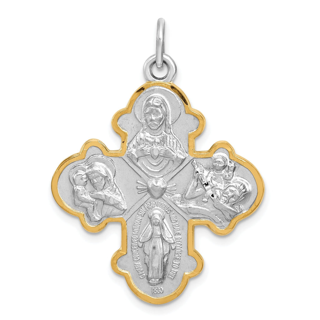 Sterling Silver Rhodium-Plated 4-Way Medal Pendant with Polished Finish