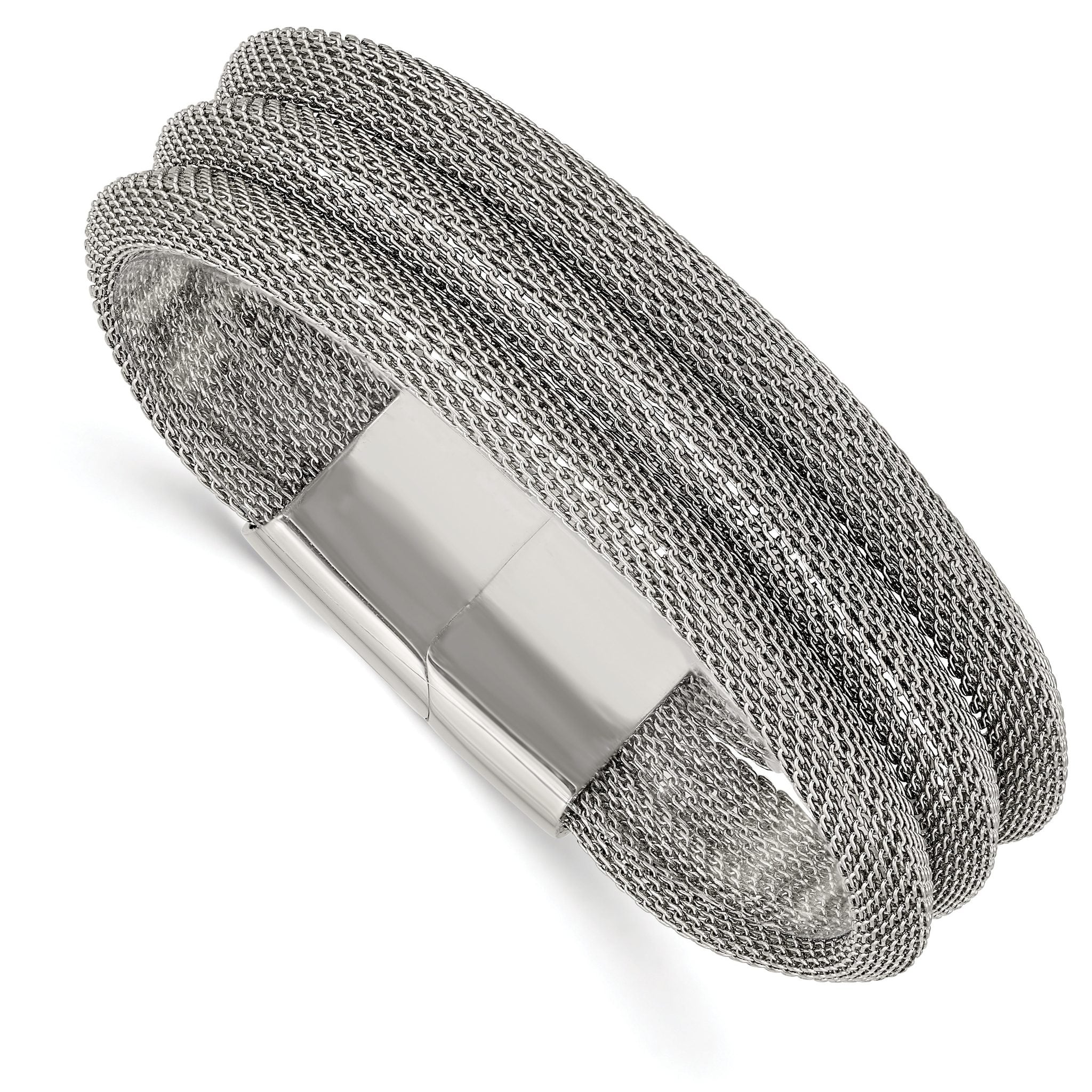 Stainless Steel Polished Mesh 3-Strand Bracelet for Women Main image
