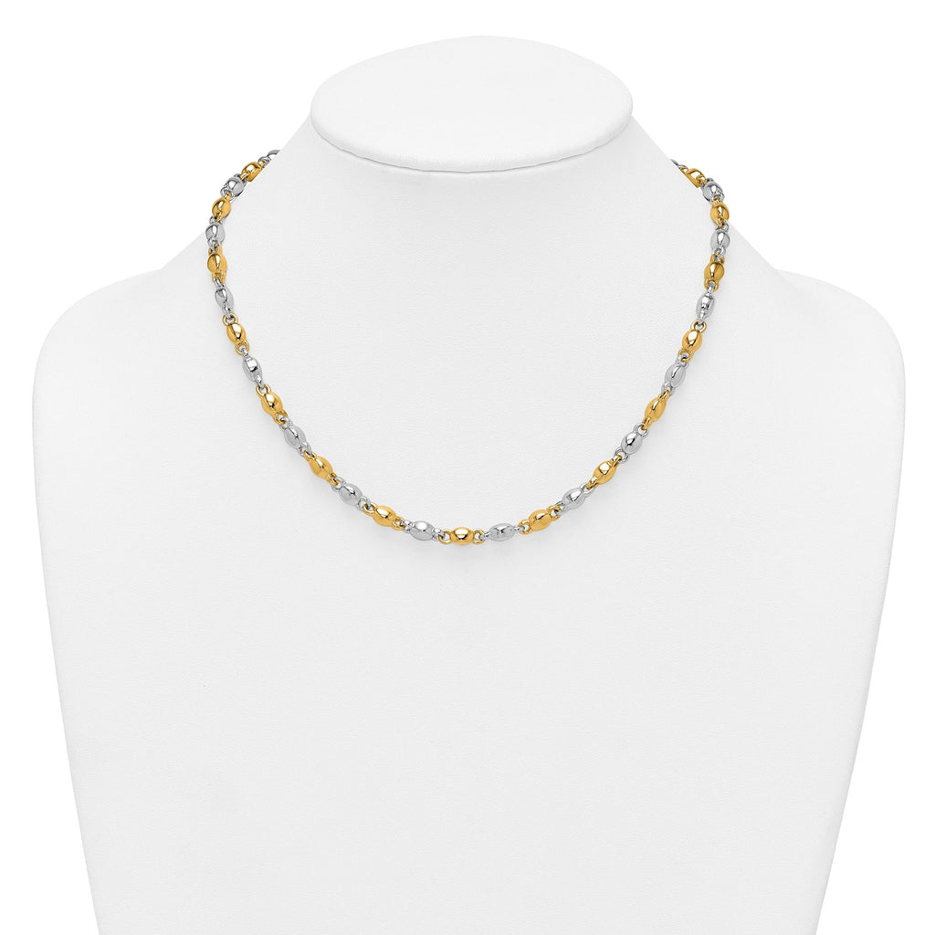 14k Two Tone Polished 5.25mm Round Fancy Link 18 inch Necklace