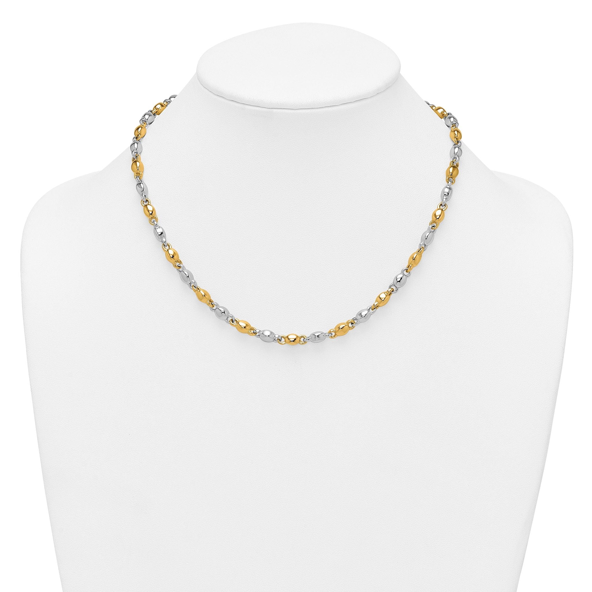 14k Two Tone Polished 5.25mm Round Fancy Link 18 inch Necklace