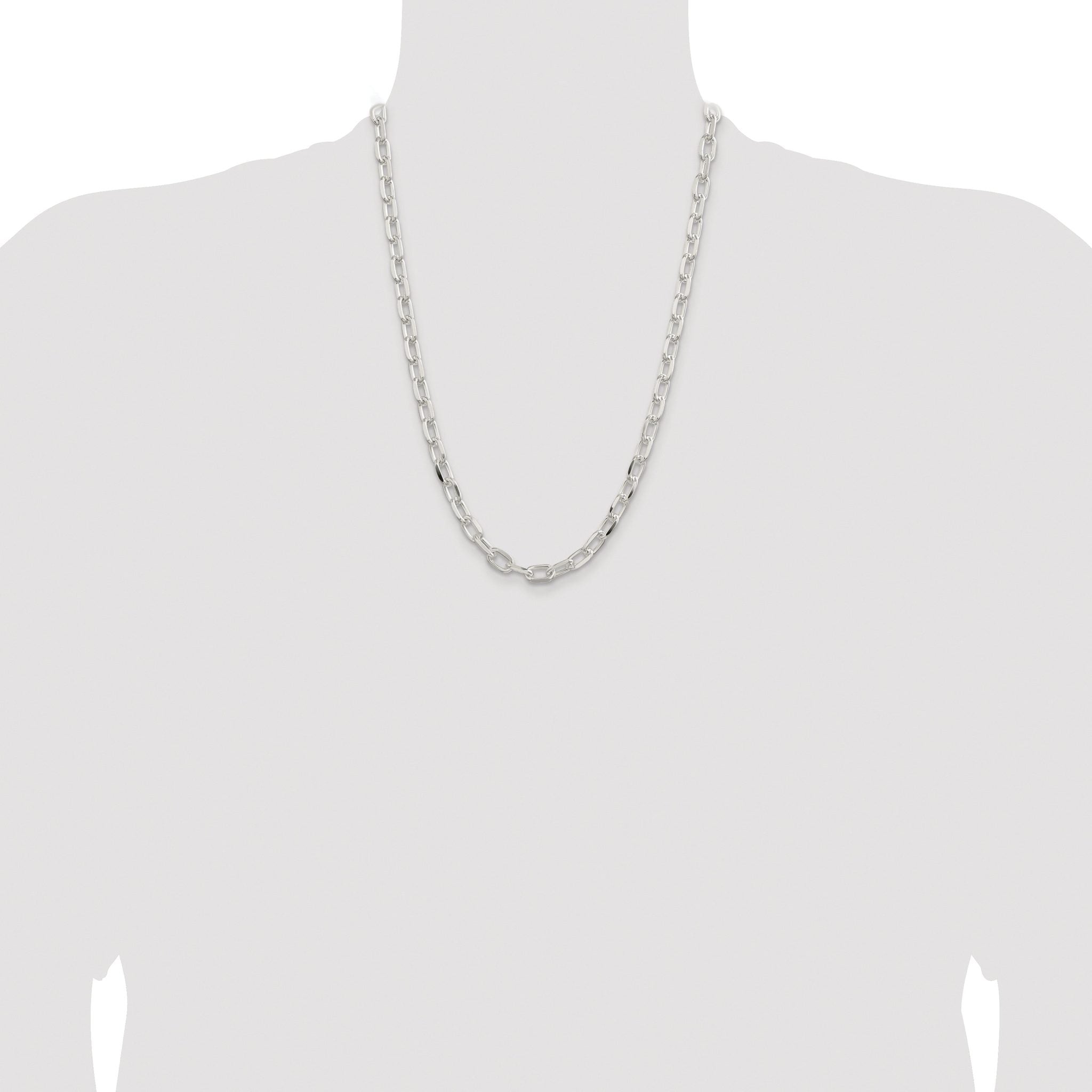 Sterling Silver Rhodium-plated 7.5mm Diamond-cut Long Link Cable Chain
