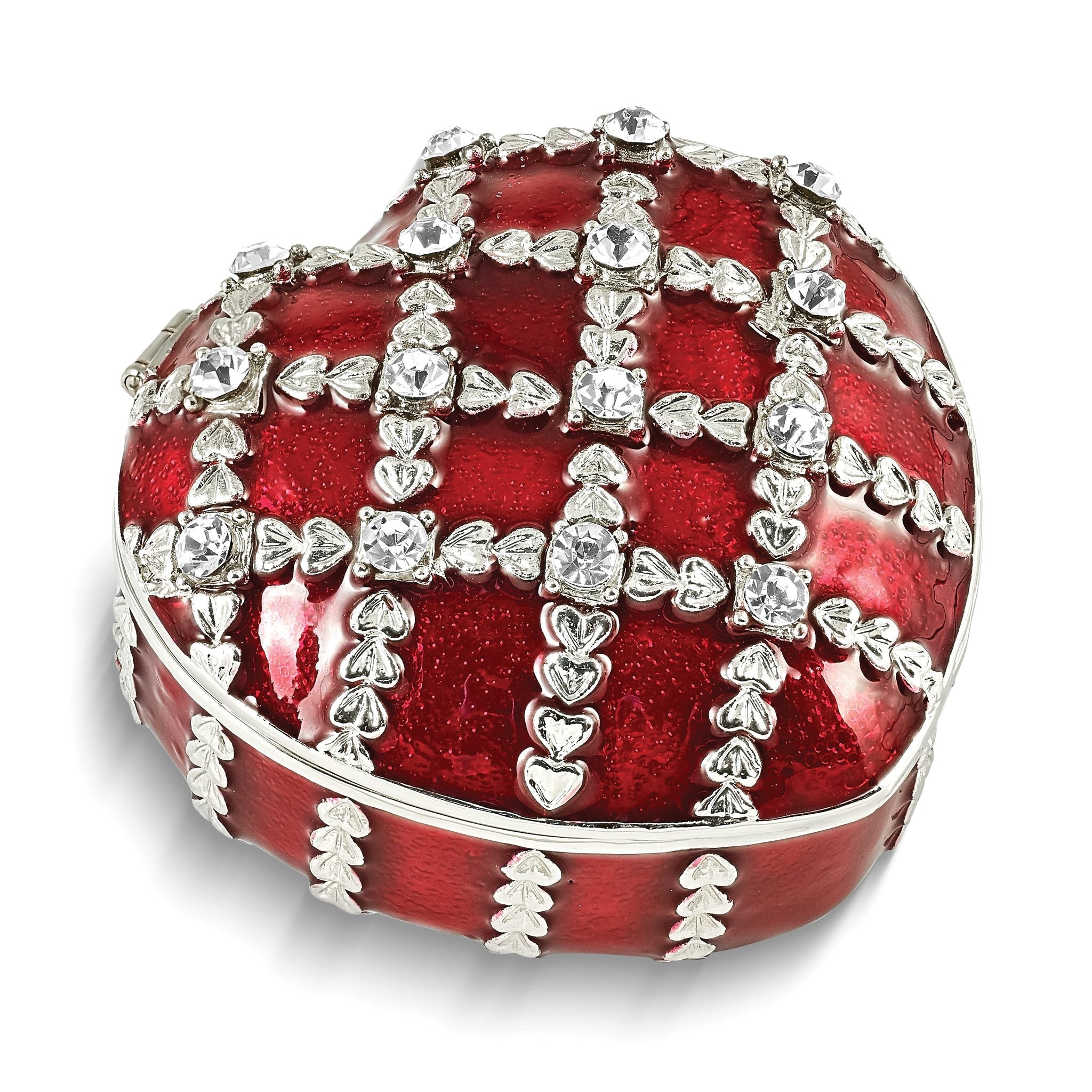 Luxury Giftware by Jere Pewter Bejeweled Crystals Silver-tone Enameled VALENTINE Heart Trinket Box with Matching 18 Inch Necklace Main image