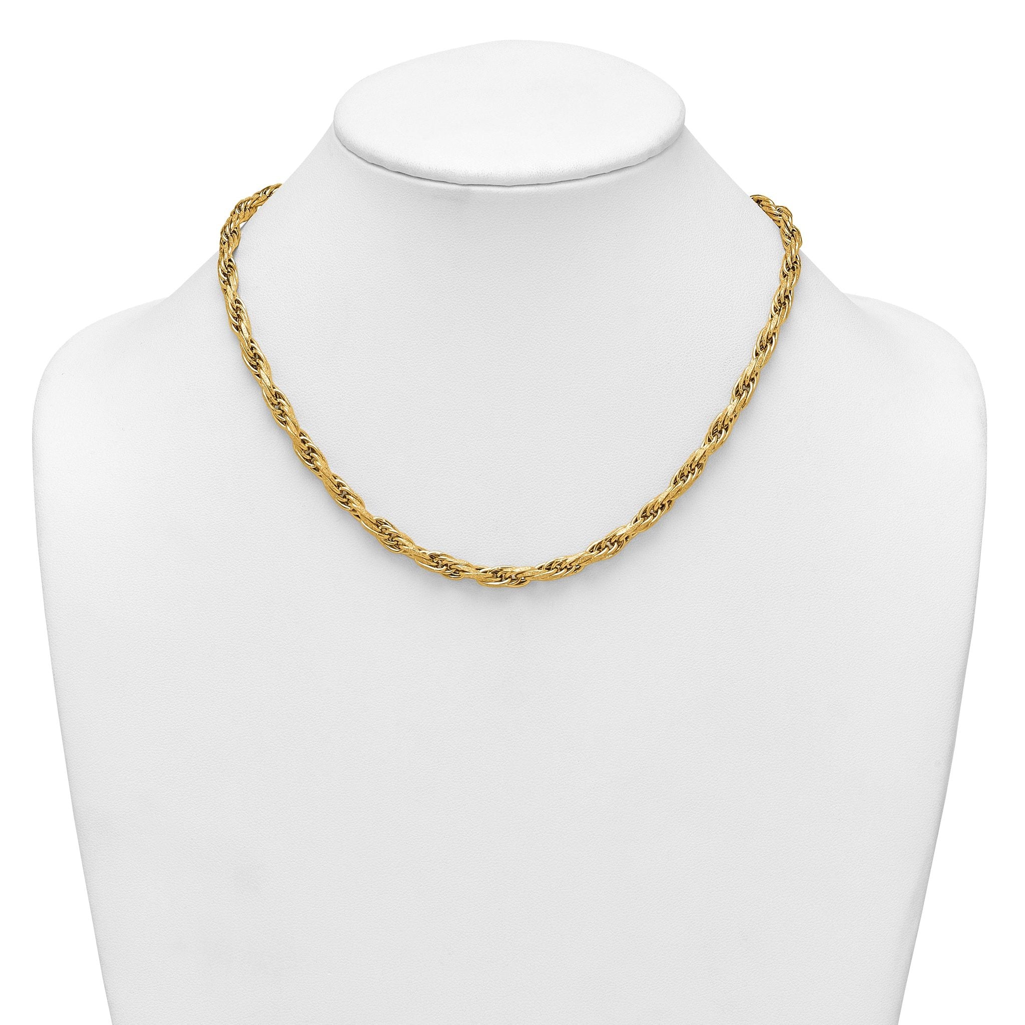14k Polished And Textured 4.5mm Flat Rope Chain 18.25 inch Necklace