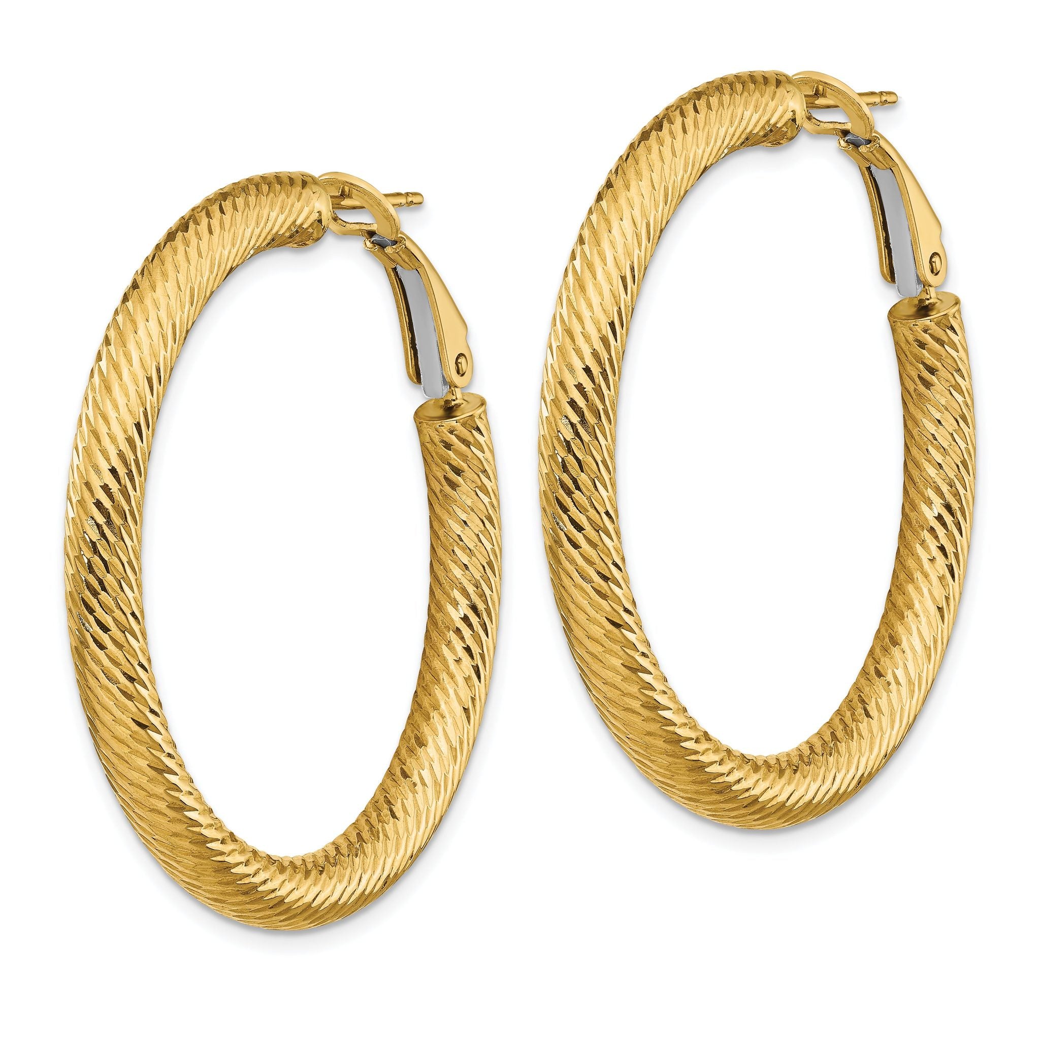 14K Gold Diamond-Cut Hoop Earrings with Omega Back  Polished Finish